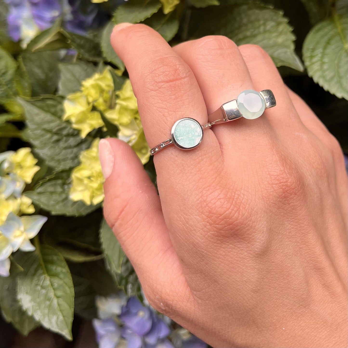 Bague argent rhodié amazonite