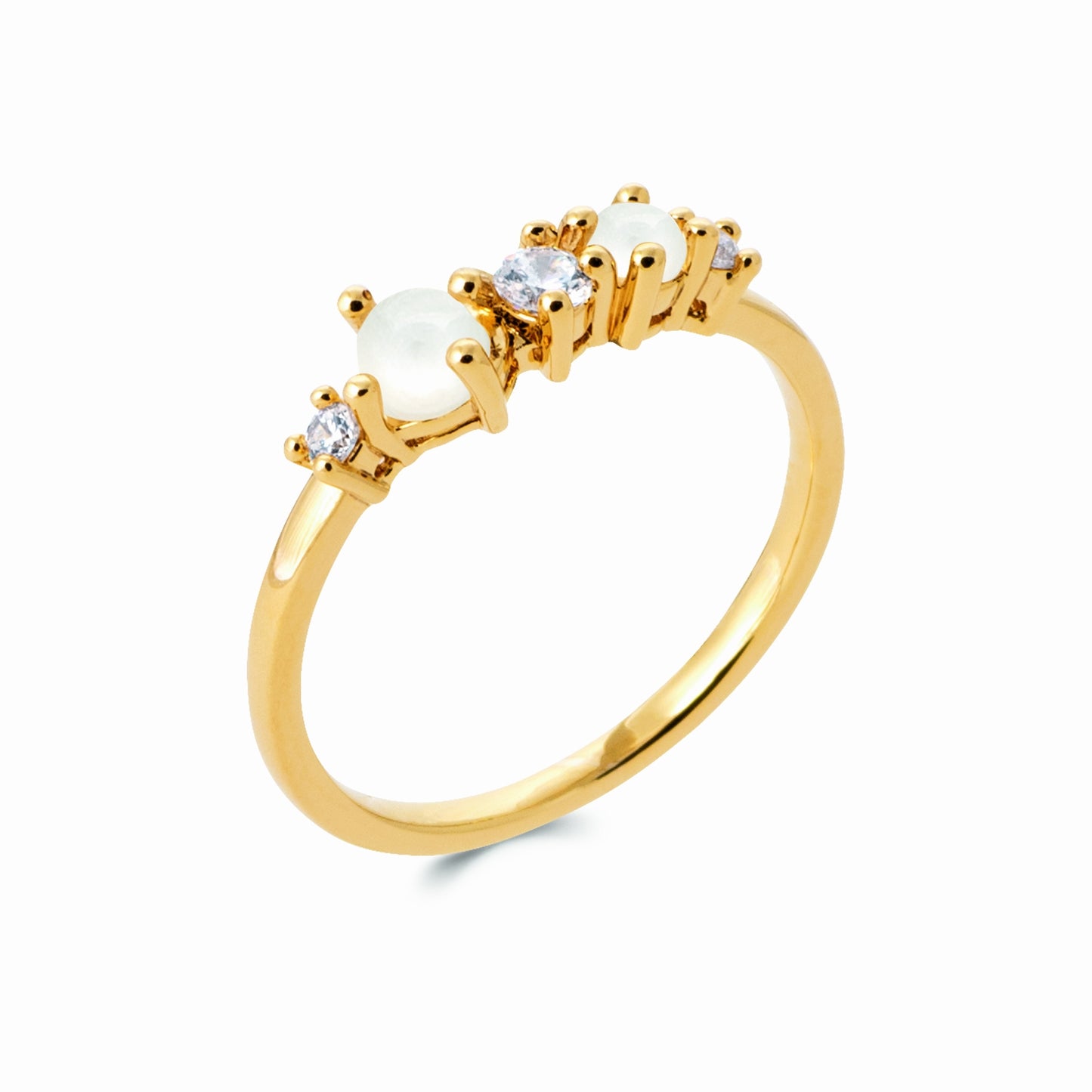 Bague plaqué or pierre de lune & brillants