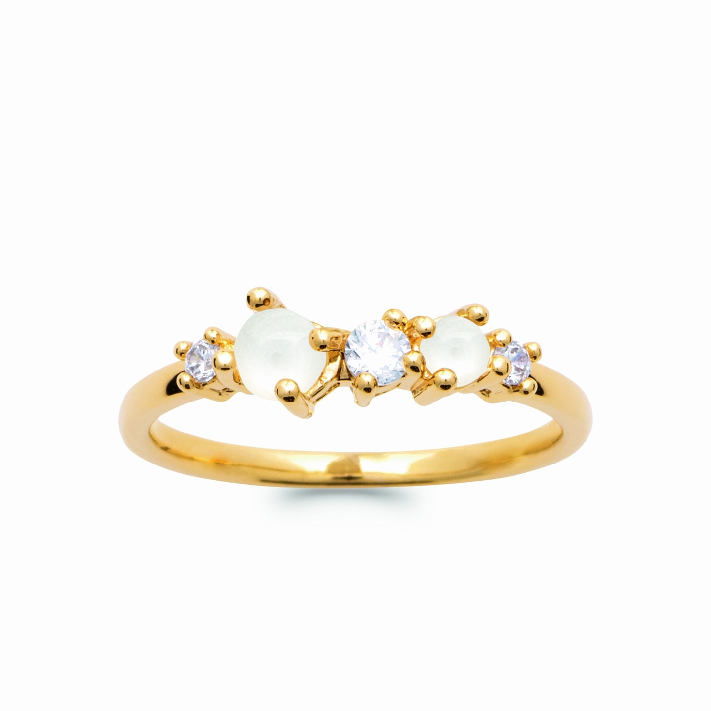 Bague plaqué or pierre de lune & brillants