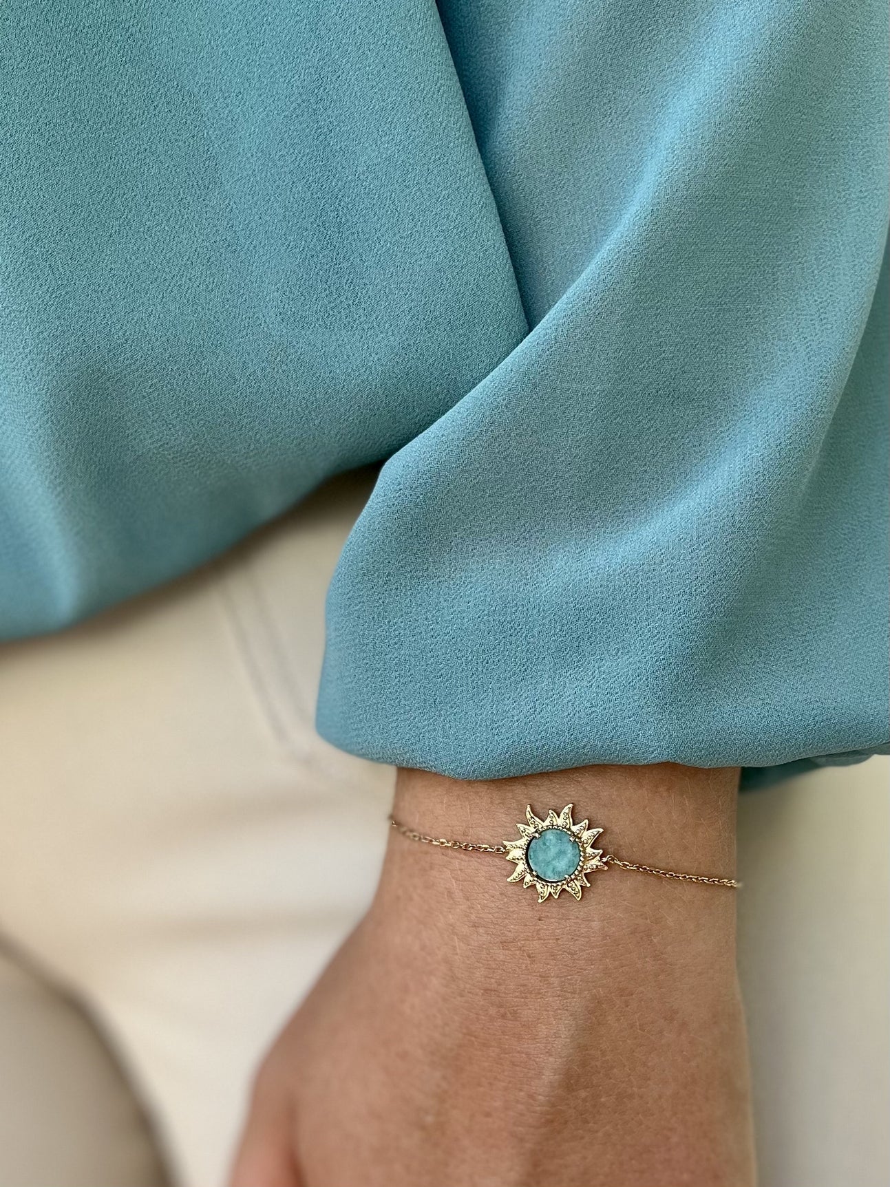 Bracelet plaqué or& amazonite