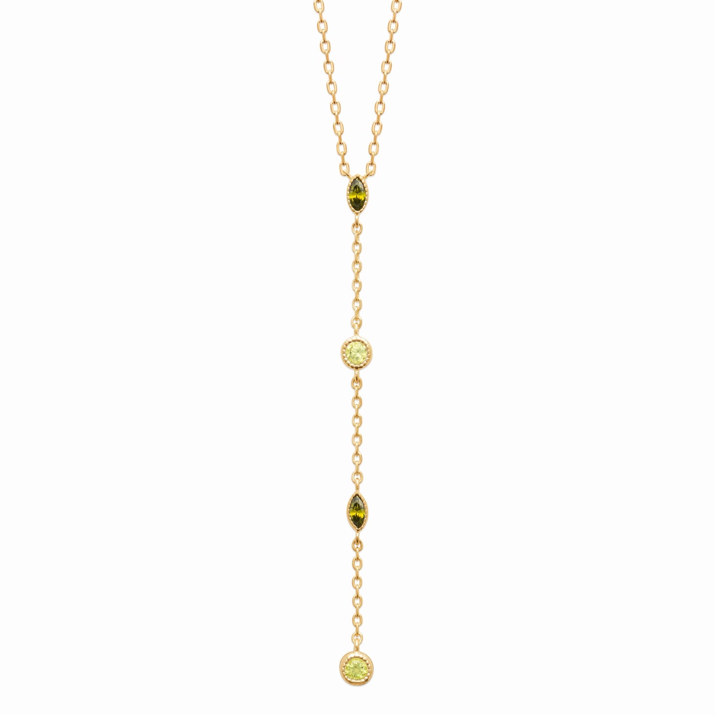 Collier cravate plaqué or & pierres vertes
