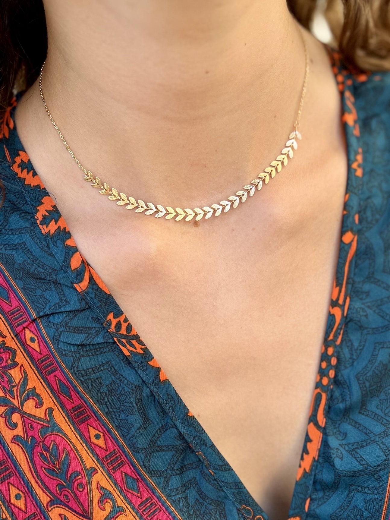 Collier lauriers plaqué or