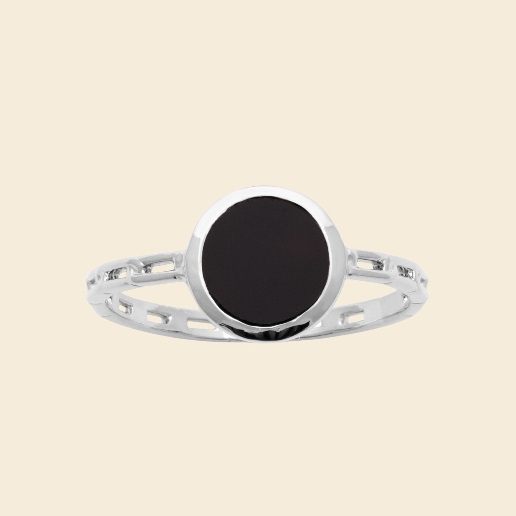 Bague argent rhodié - agate noire