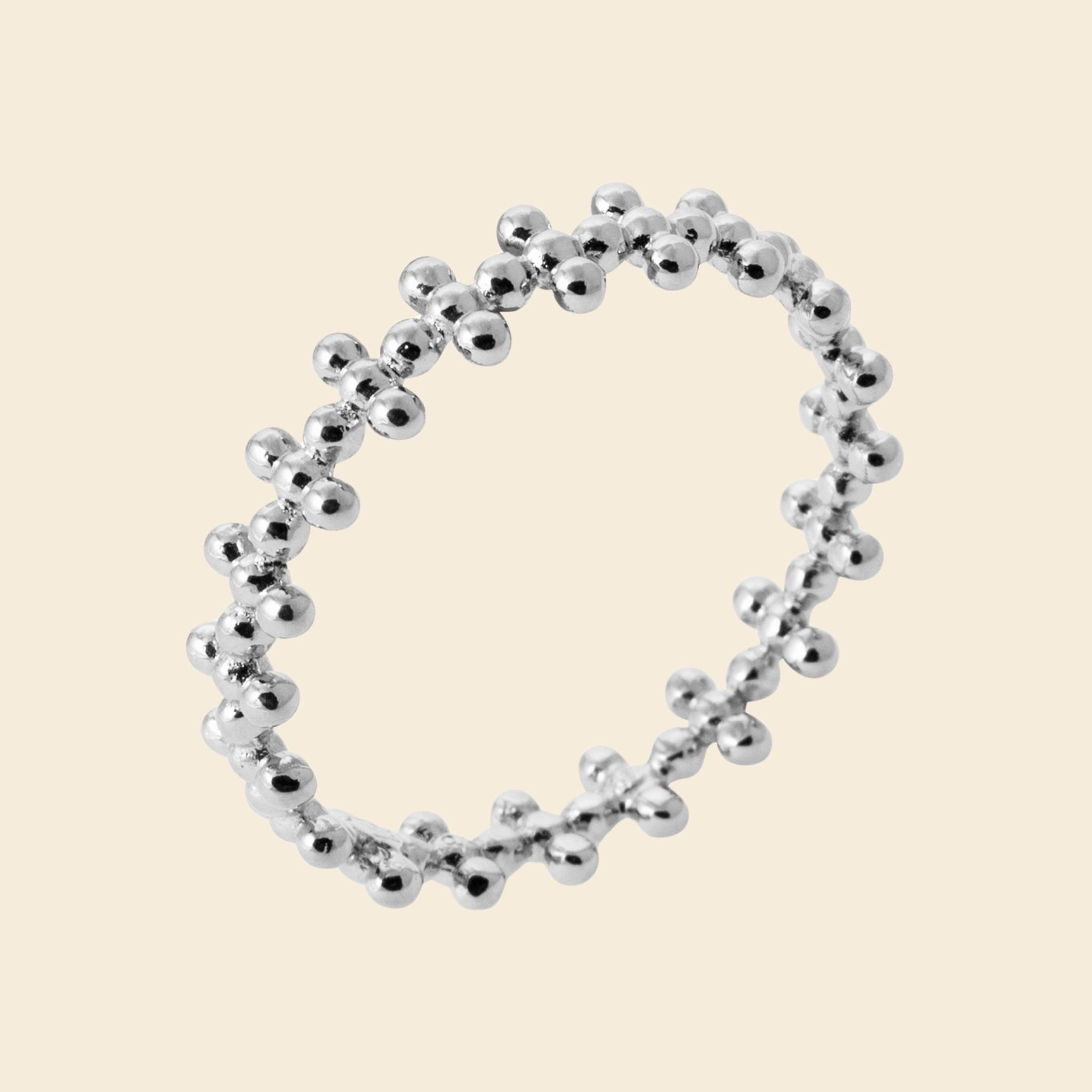 Bague argent rhodié - perles texturées