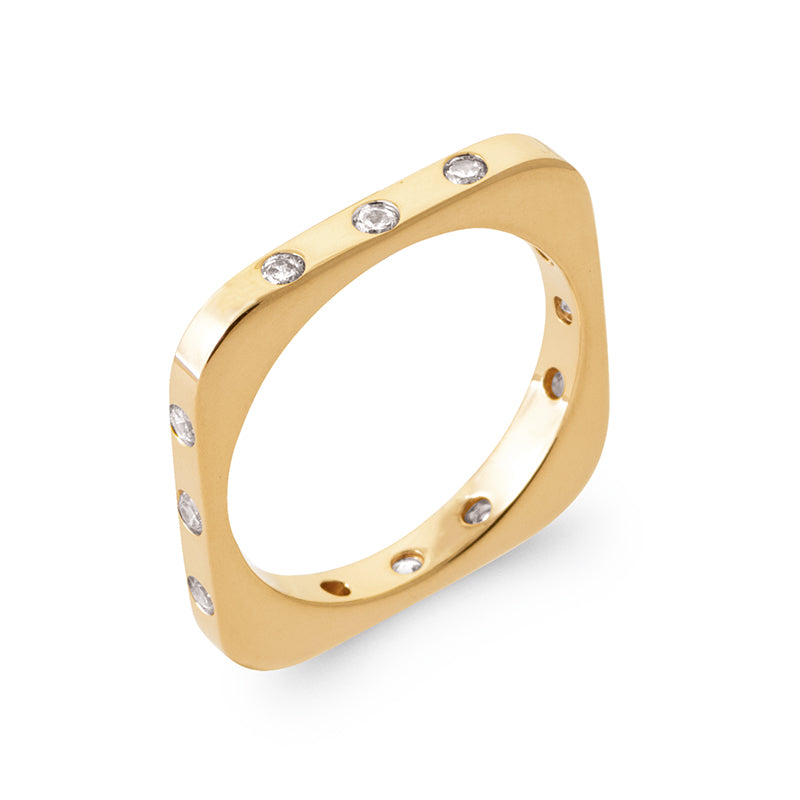 Bague carrée plaqué or & brillants