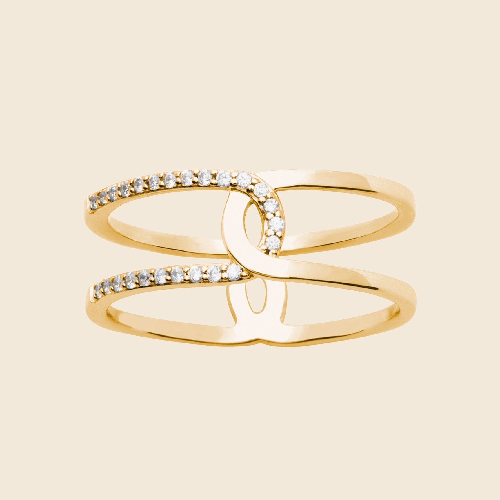 Bague entrelacée plaqué or & brillants