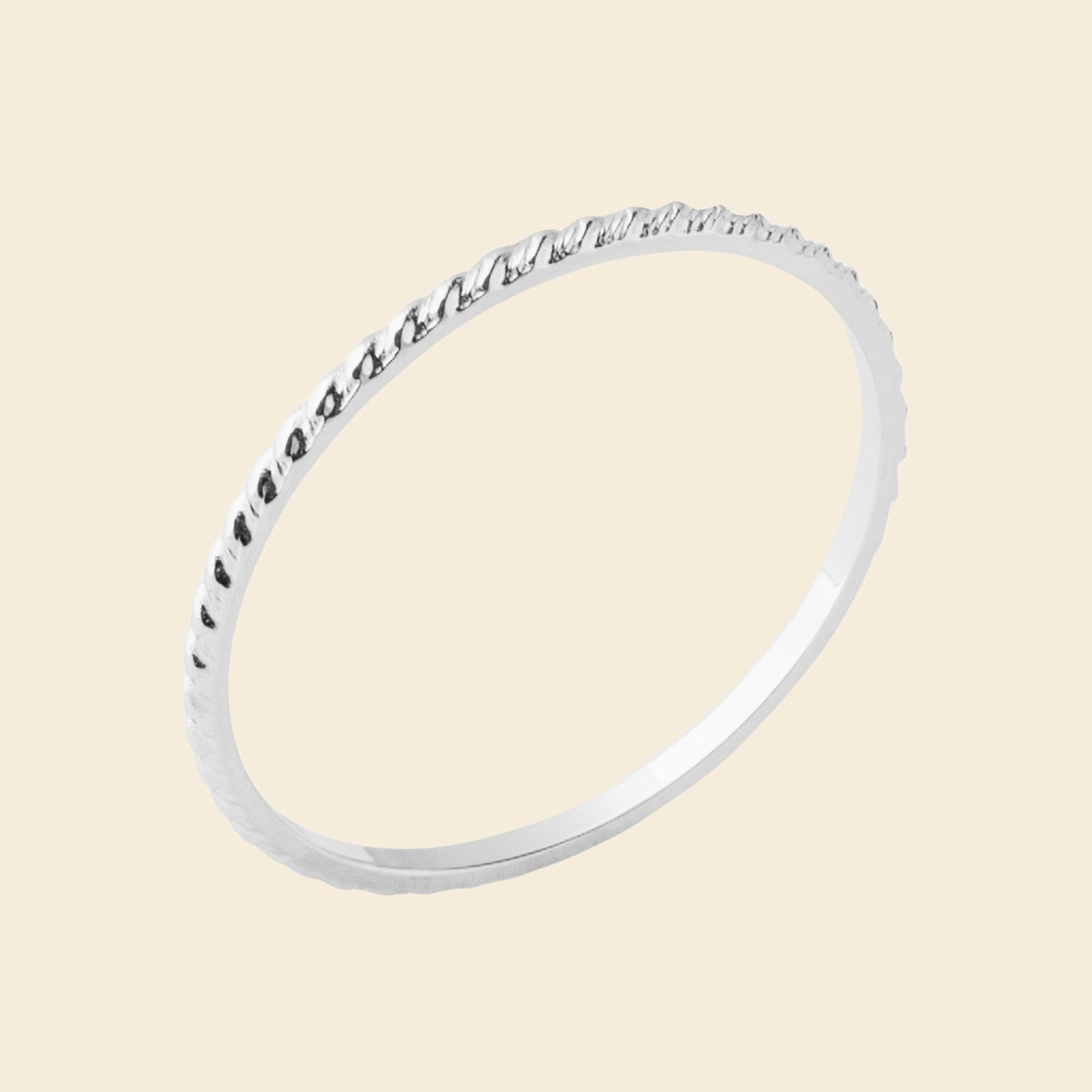 Bague fine argent rhodié - torsadée