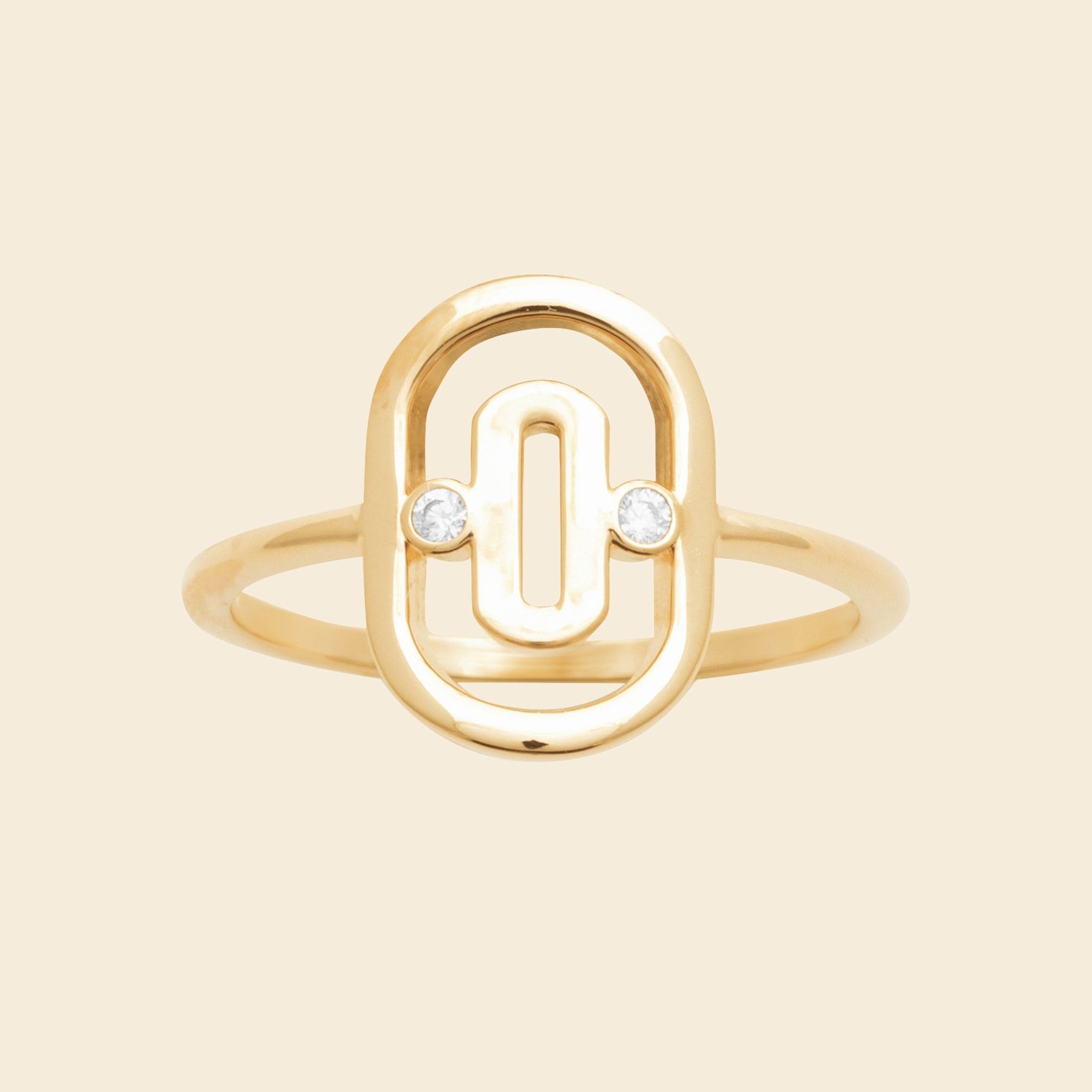 Bague graphique plaqué or - brillants