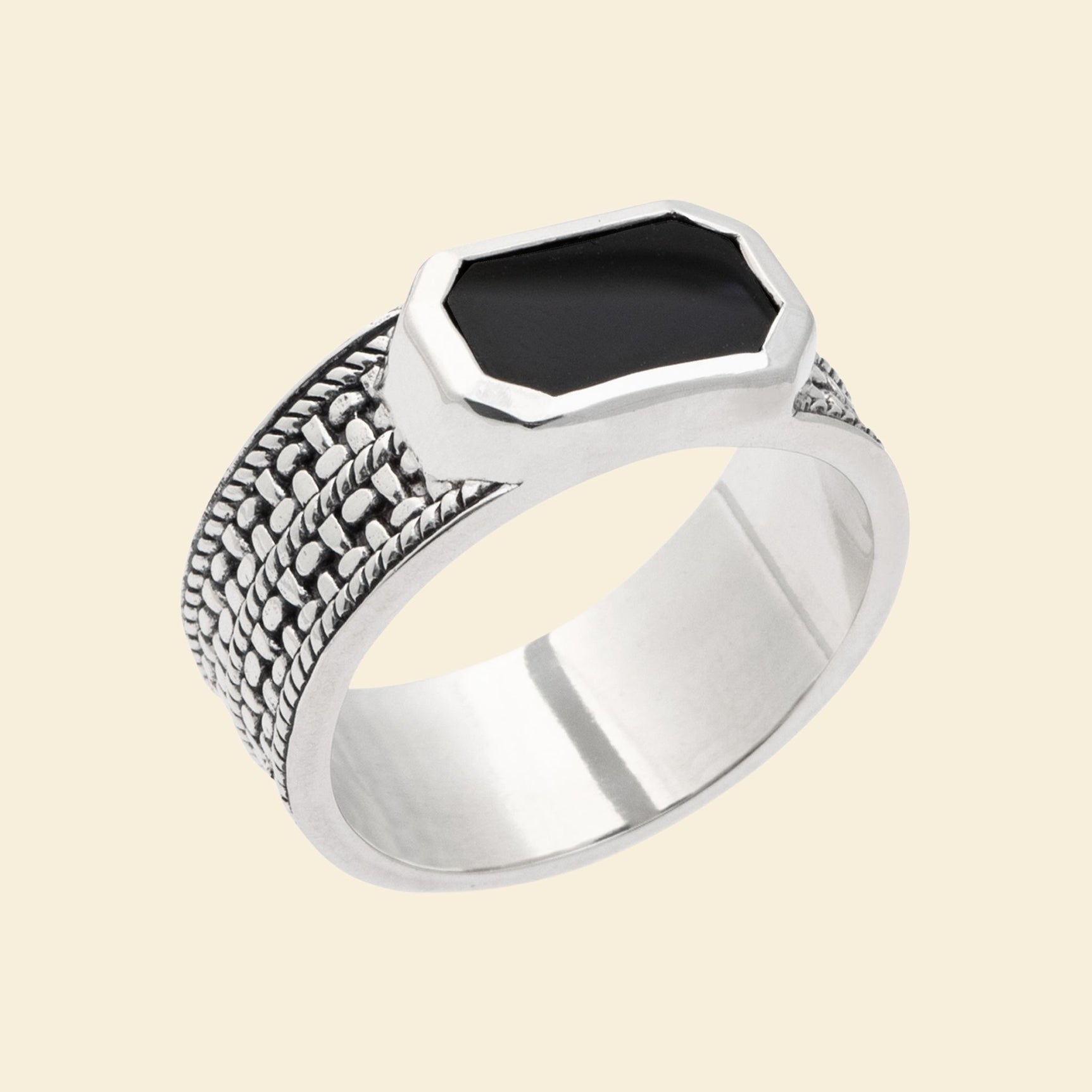 Bague homme argent - pierre naturelle agate noire