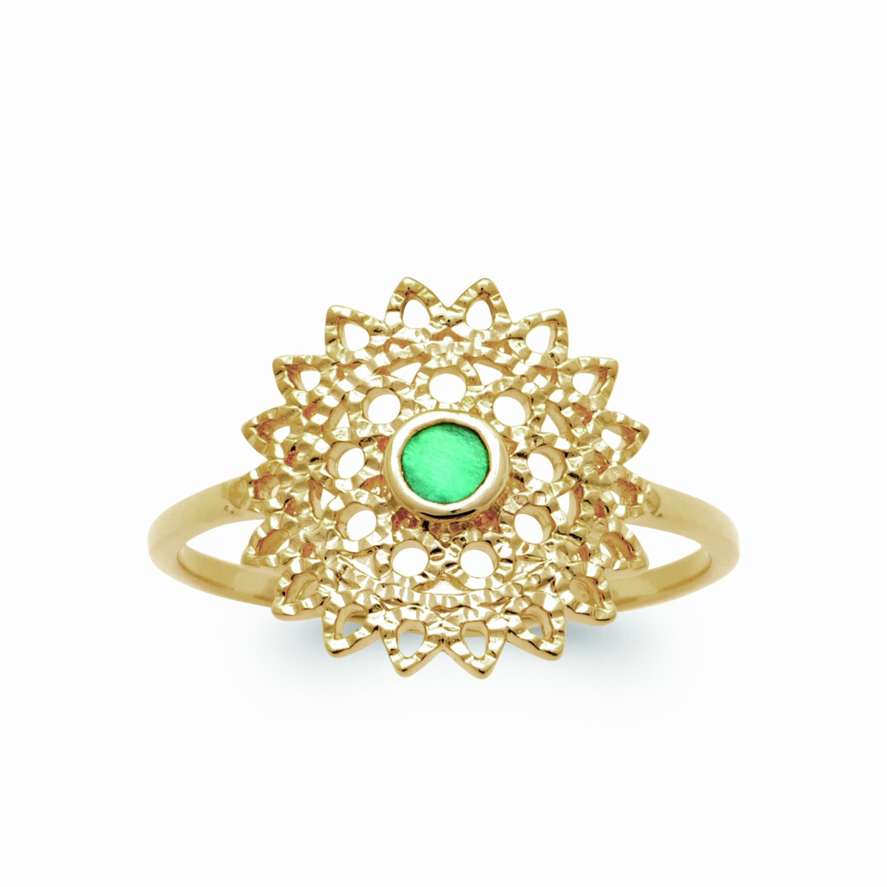 Bague mandala plaqué or - amazonite