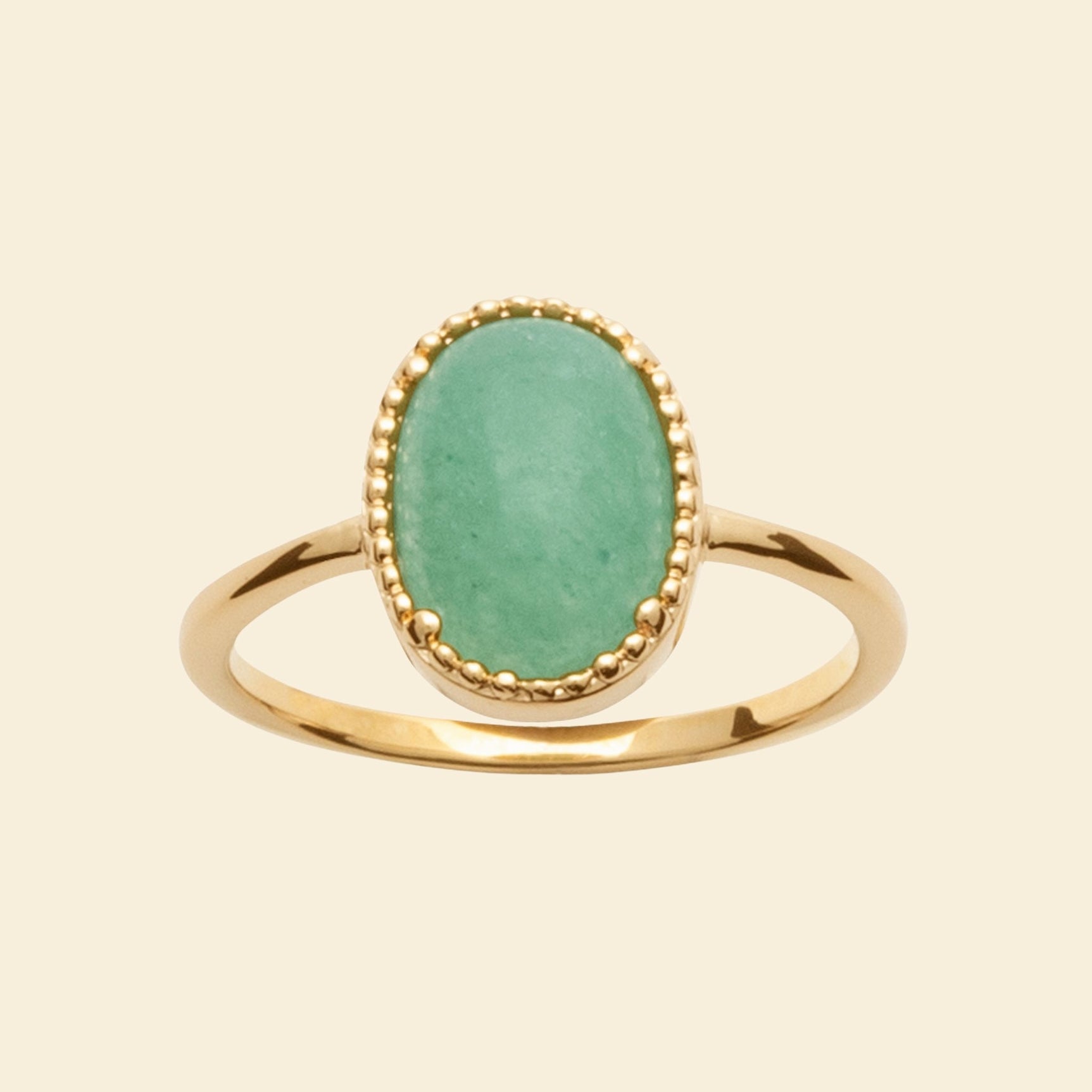 Bague ovale plaqué or - pierre naturelle aventurine