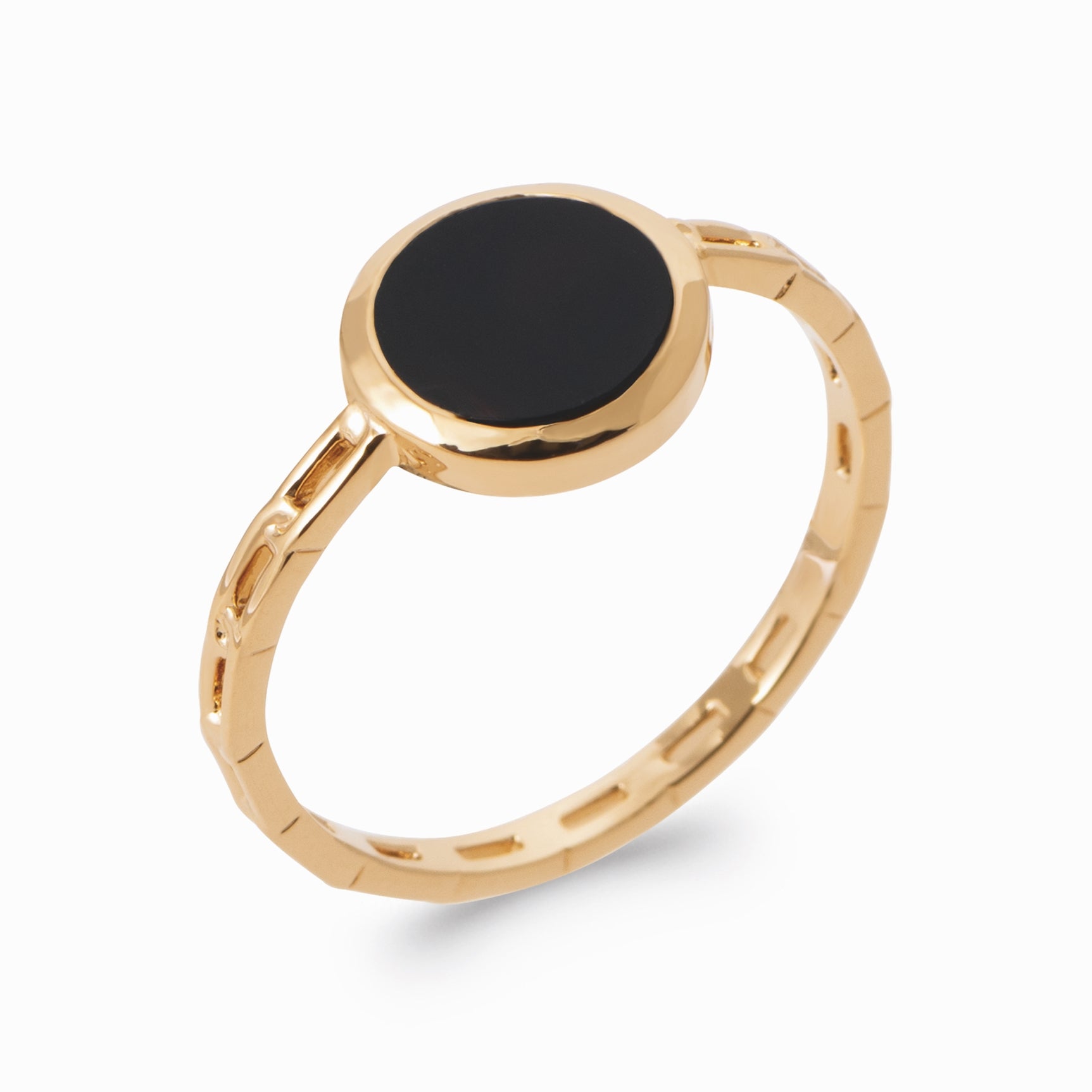 Bague plaqué or & Agate noire