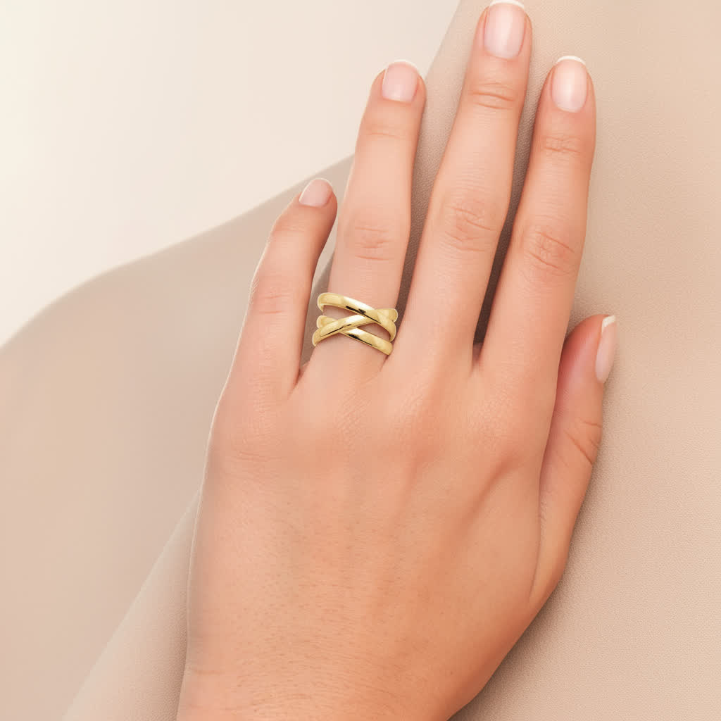 Bague plaqué or anneaux croisé - finition éclat durable