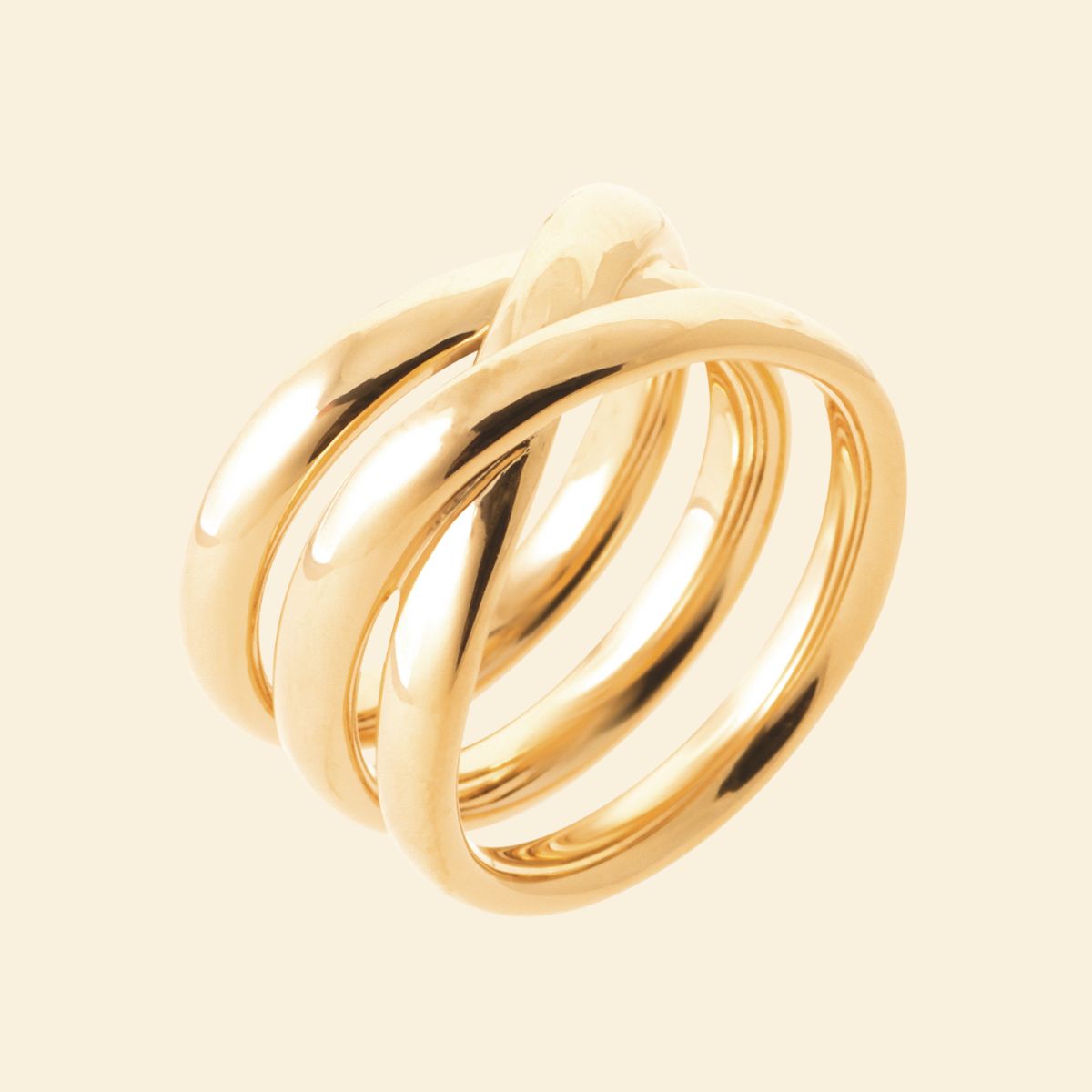 Bague plaqué or anneaux croisé - finition éclat durable