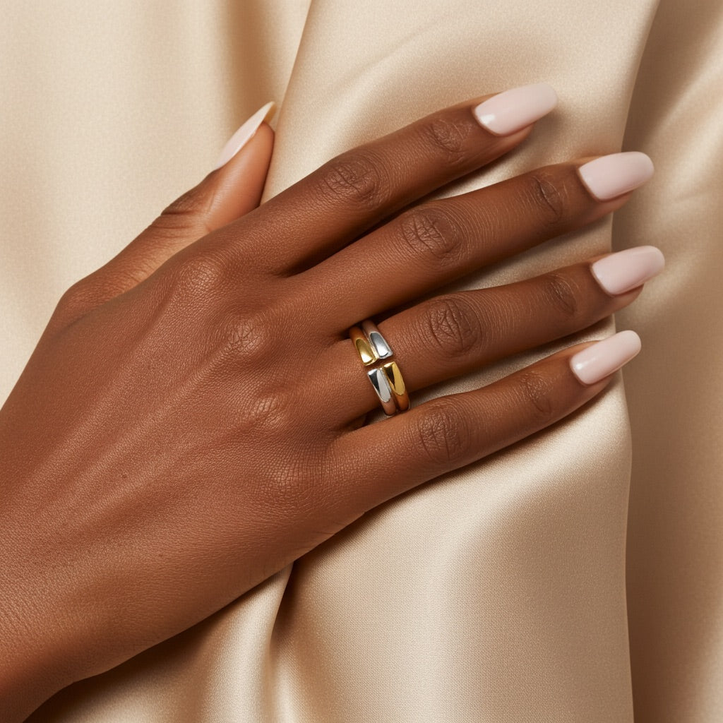 Bague plaqué or femme – duo or argent au contraste audacieux