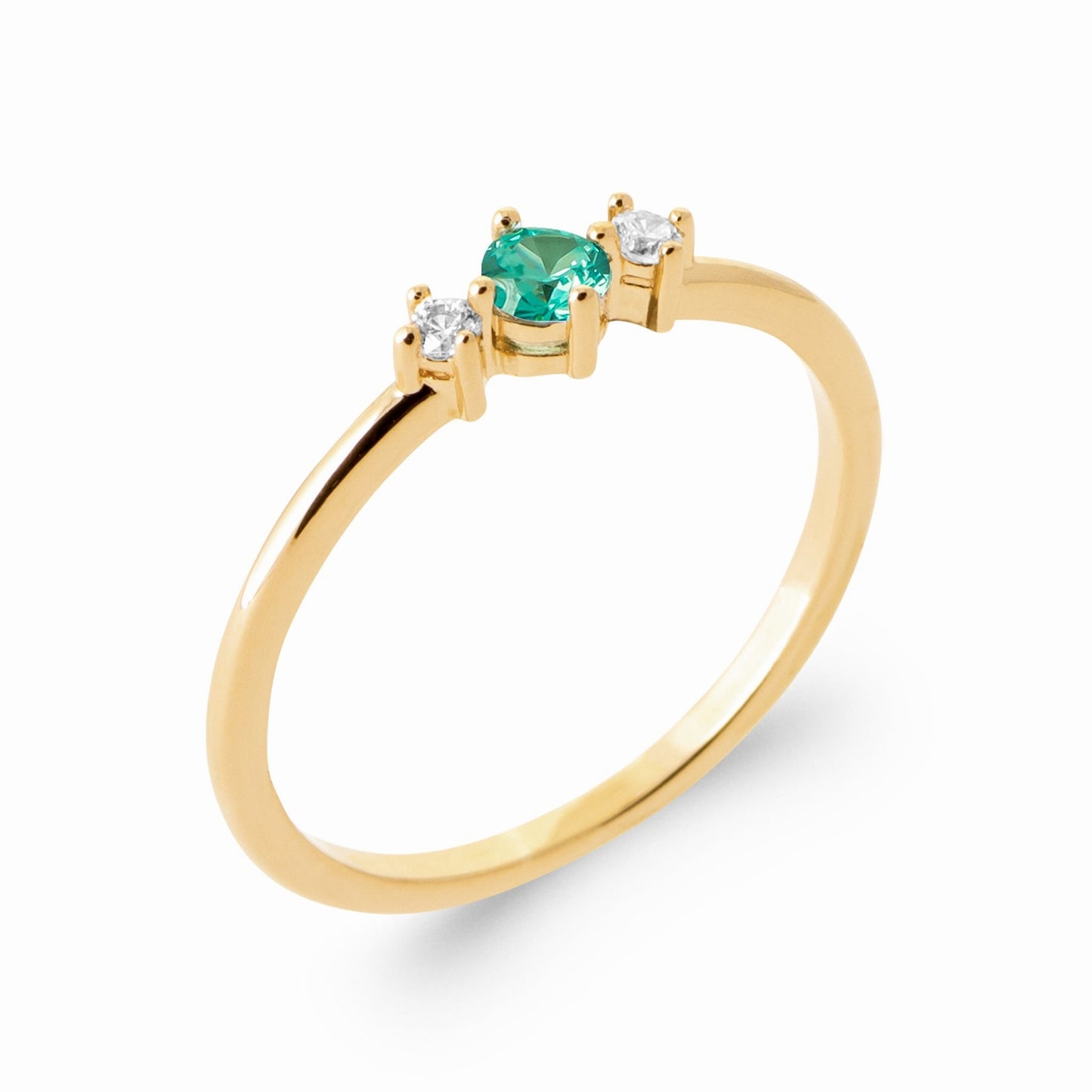 Bague plaqué or & brillant & pierre verte