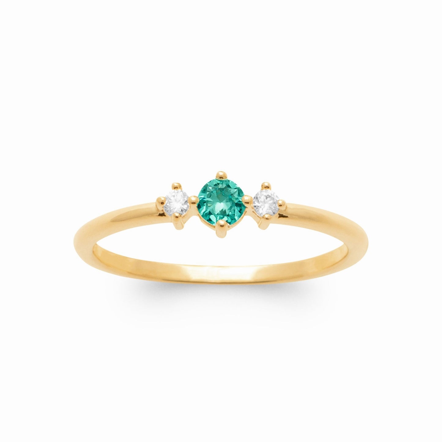Bague plaqué or & brillant & pierre verte