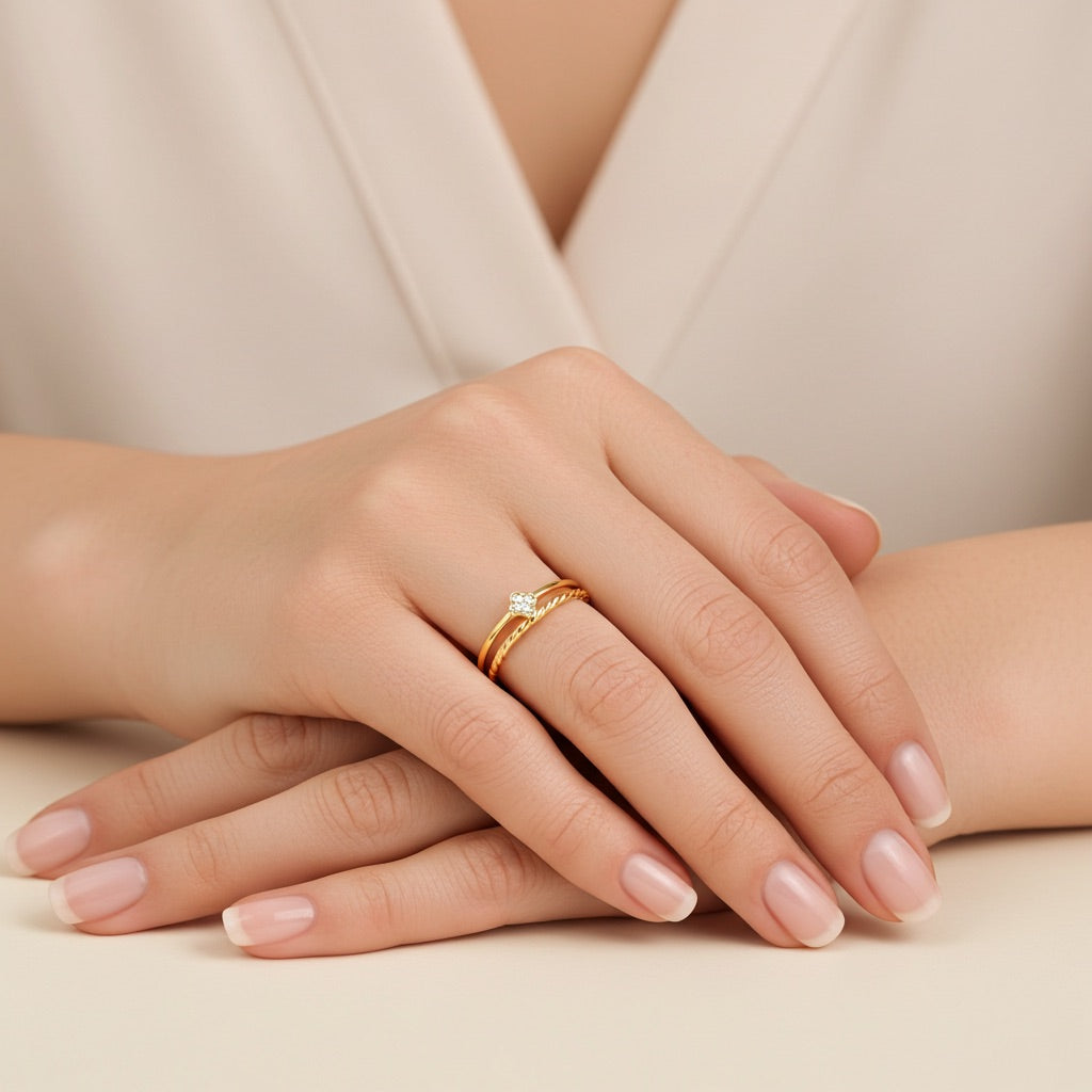 Bague plaqué or effet duo – élégance minimaliste