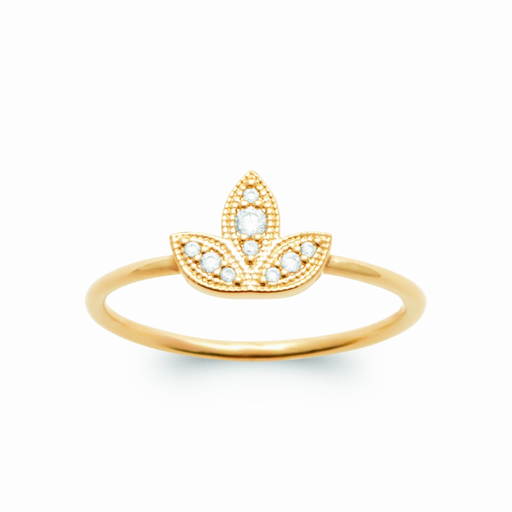 Bague plaqué or feuilles & brillants