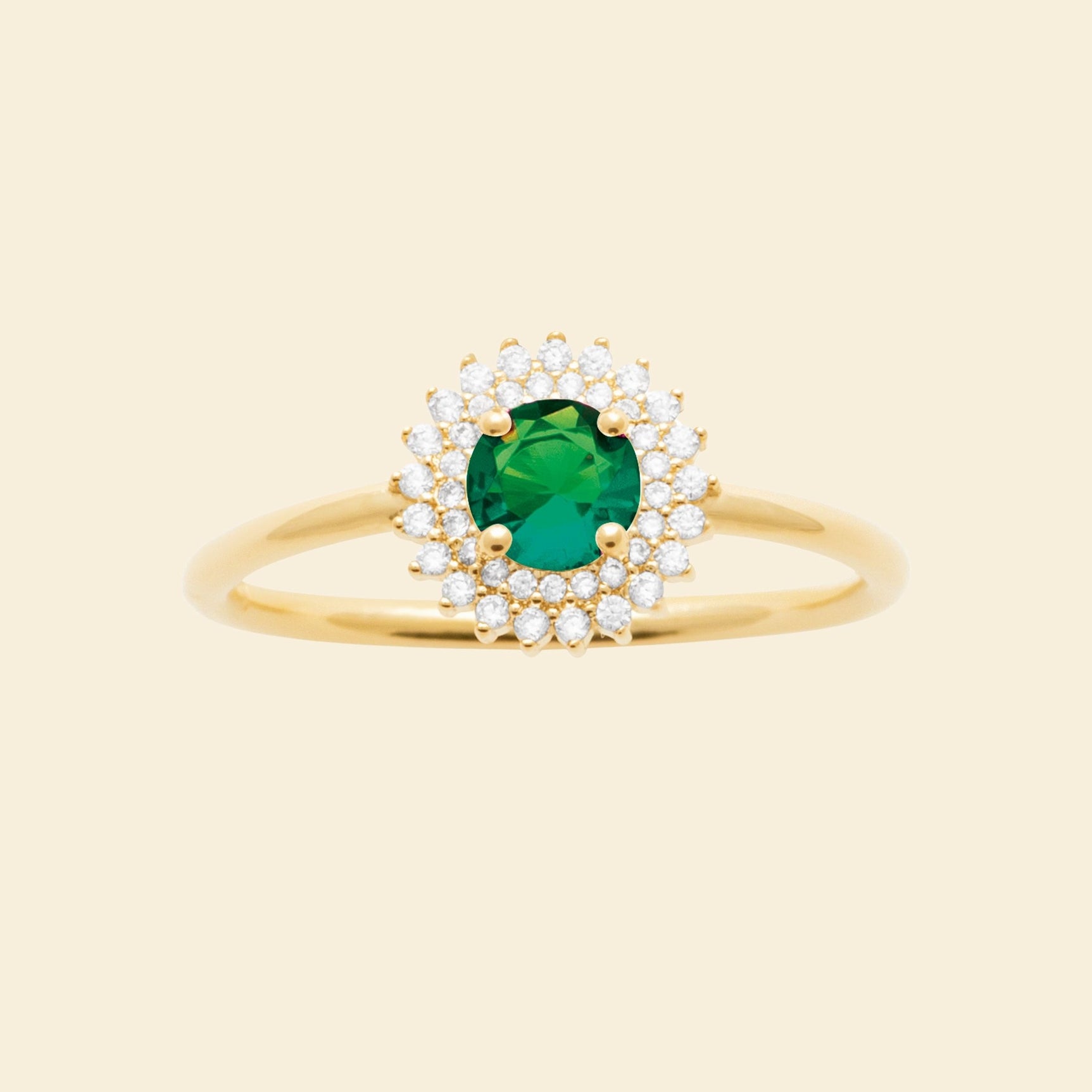 Bague plaqué or Marguerite - pierre verte