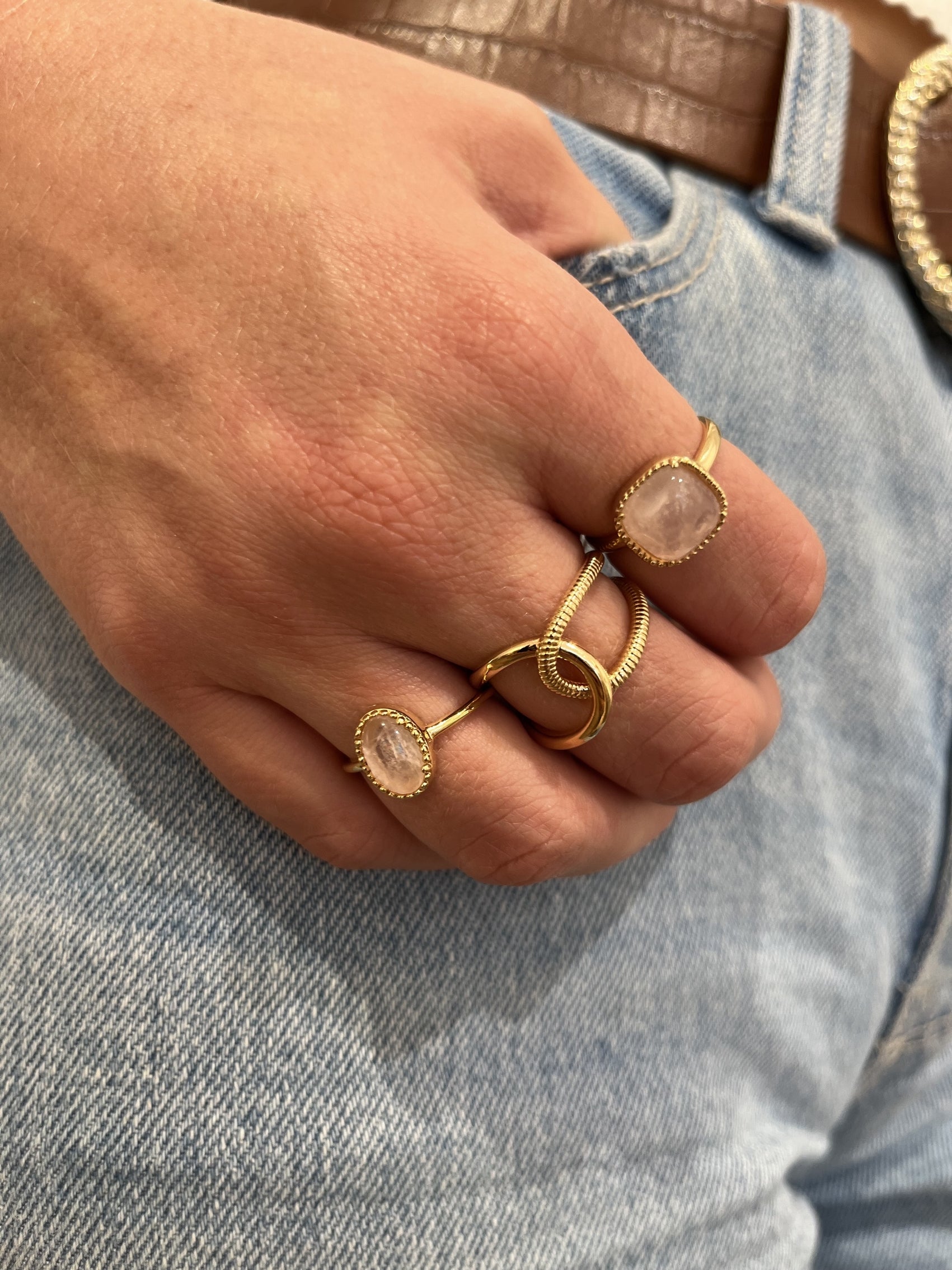 Bague plaqué or & quartz rose