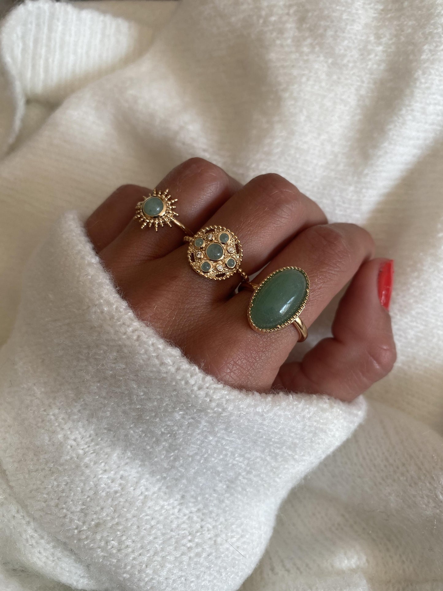 Bague plaqué or soleil & aventurine