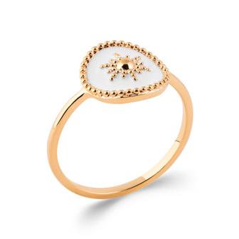 Bague plaqué or soleil & émail blanc