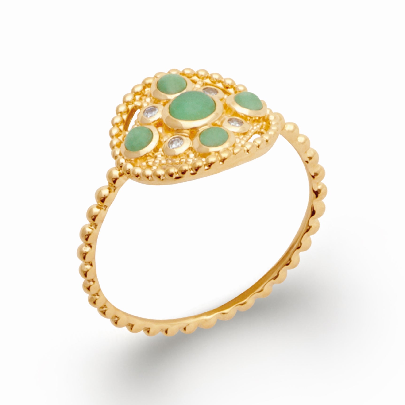 Bague ronde pavée plaqué or - pierre naturelle aventurine