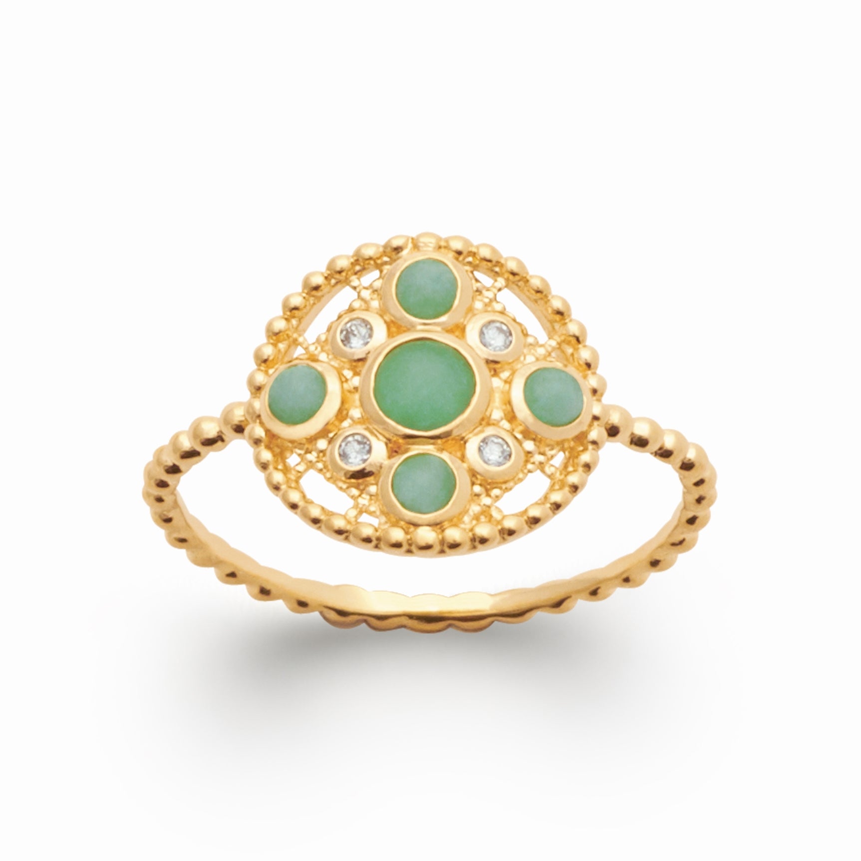 Bague ronde pavée plaqué or - pierre naturelle aventurine