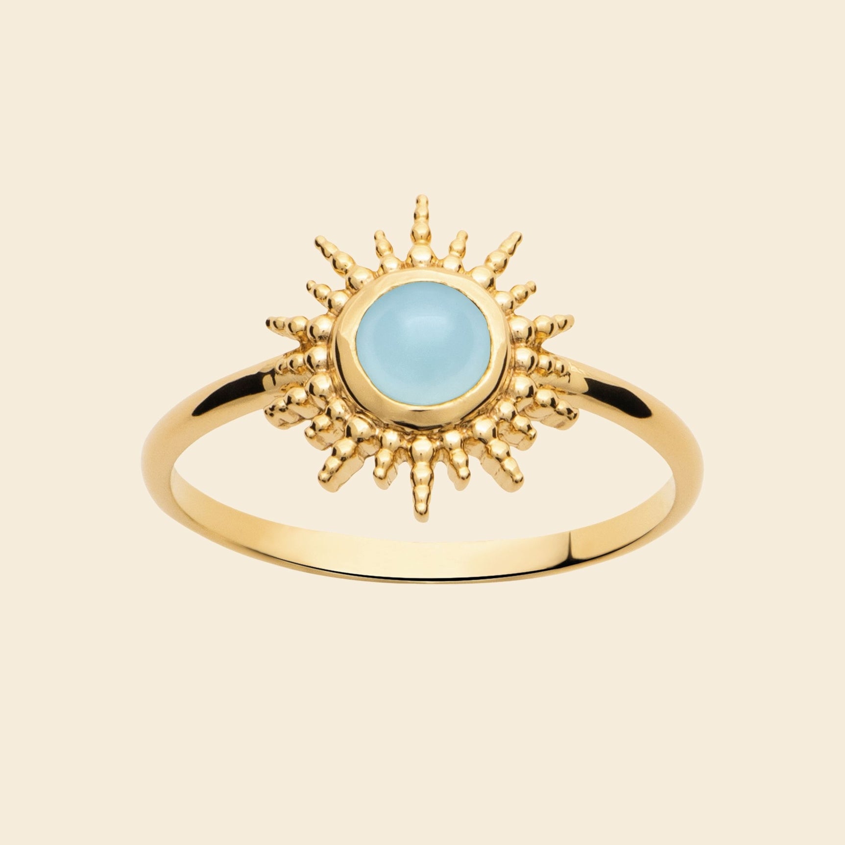 Bague soleil plaqué or - agate bleue