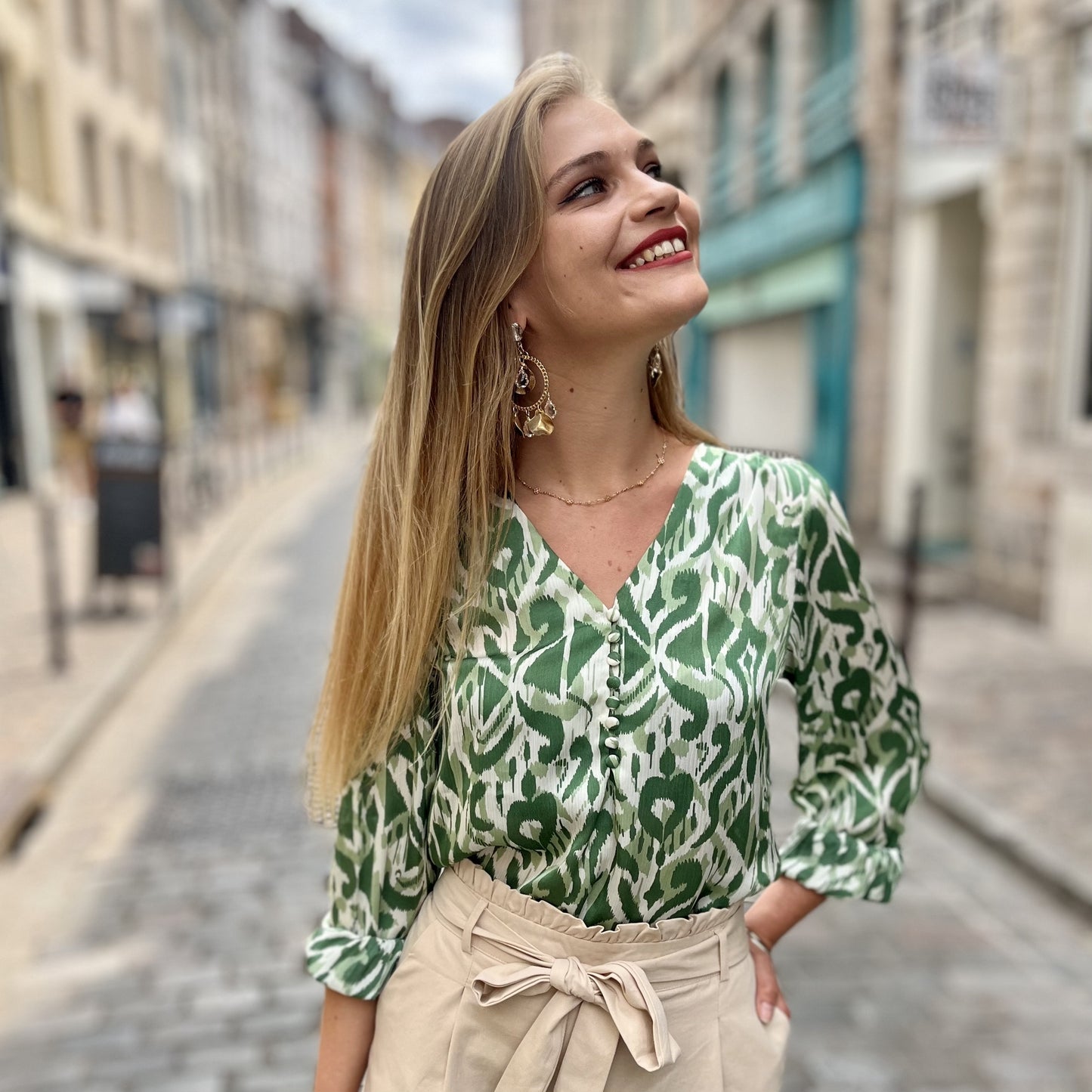 Blouse imprimée avec motifs VERT