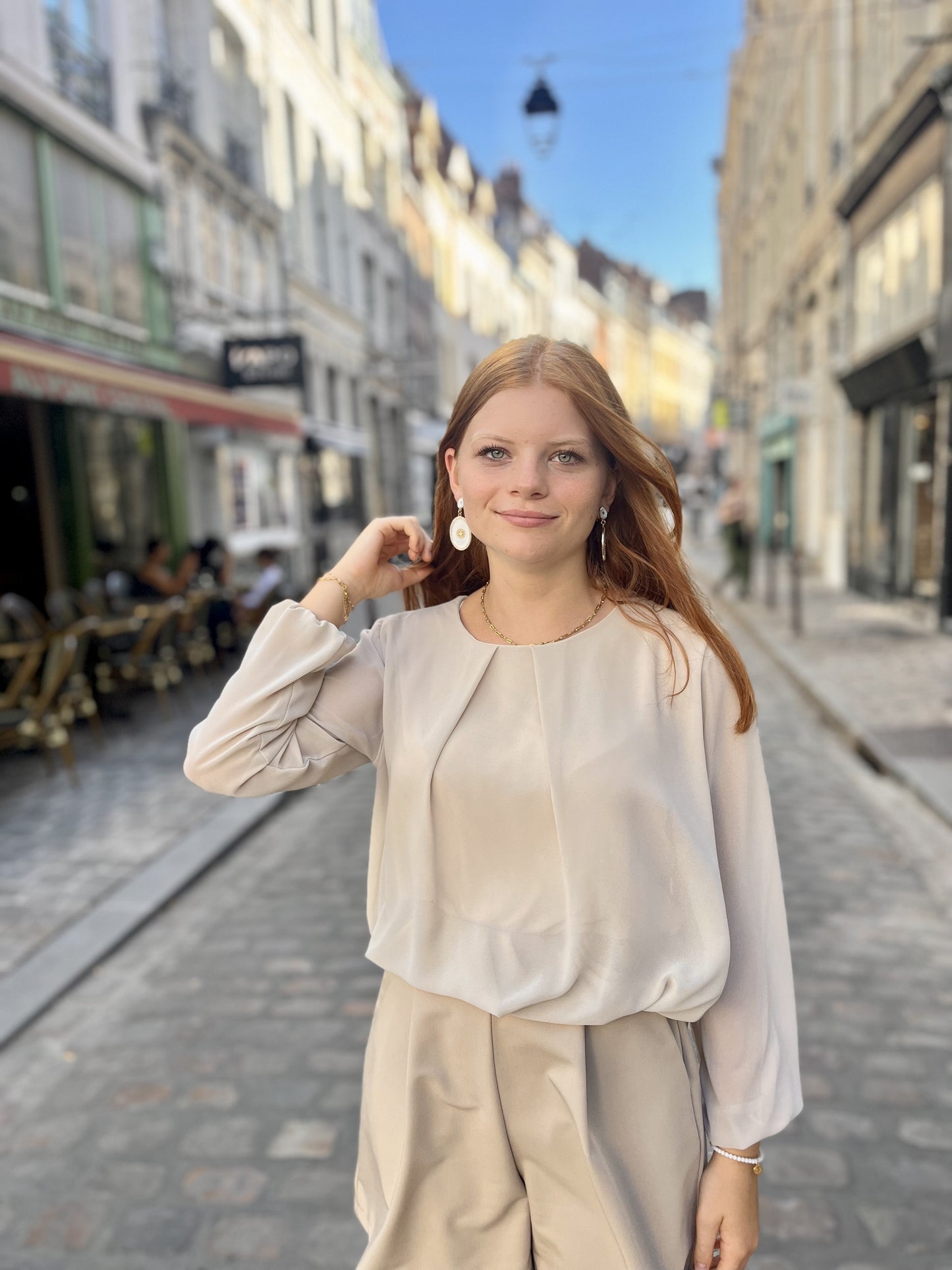 Blouse texturée à manches longues ECRU