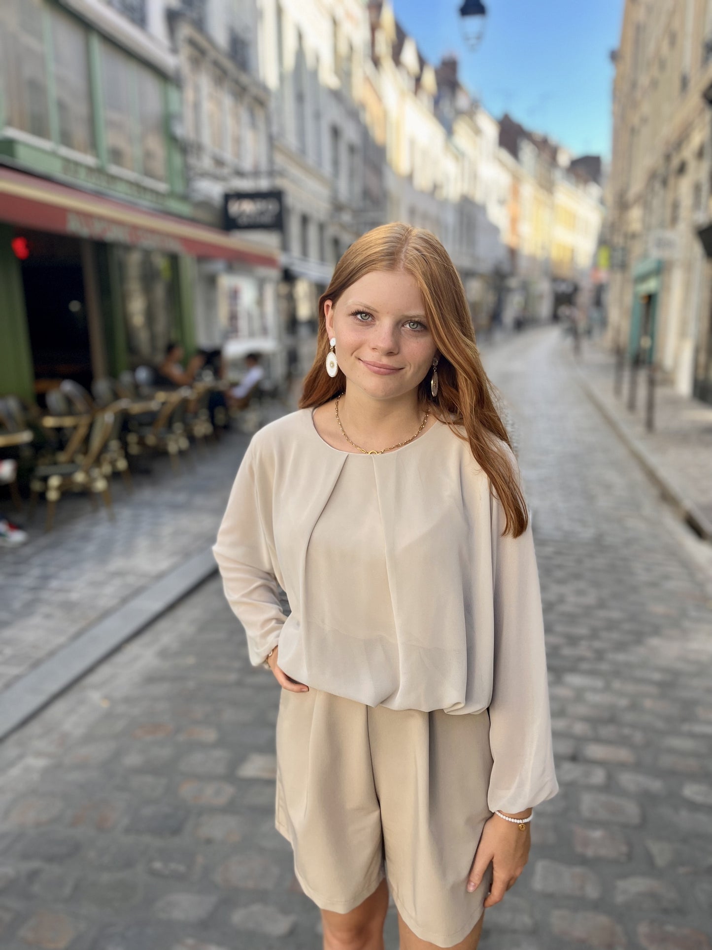 Blouse texturée à manches longues ECRU