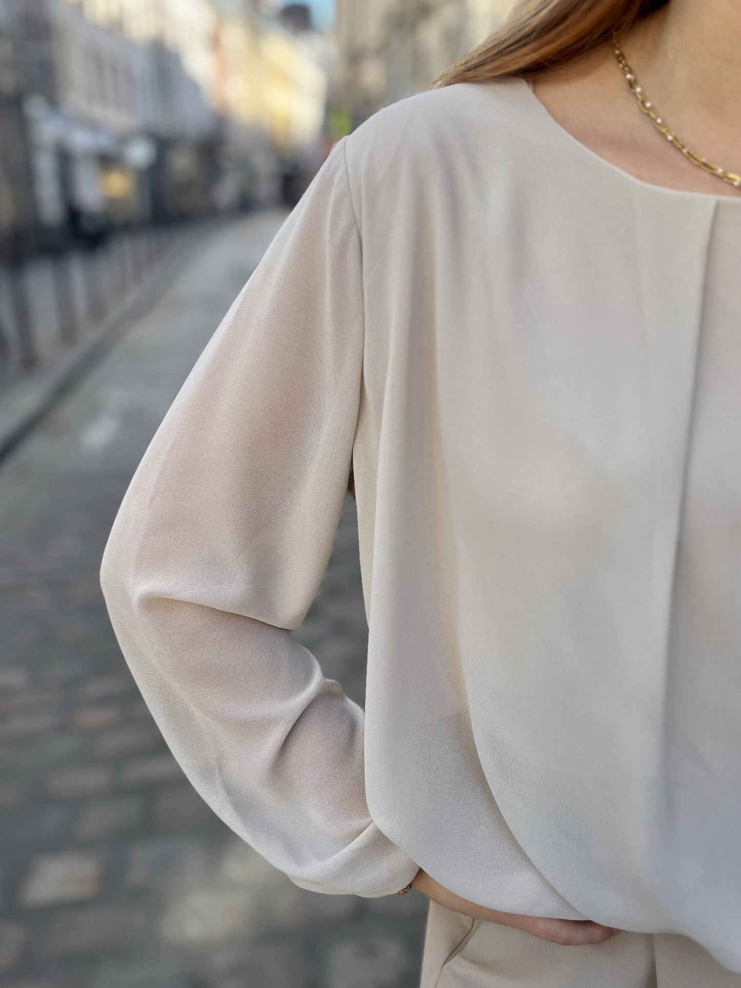 Blouse texturée à manches longues ECRU