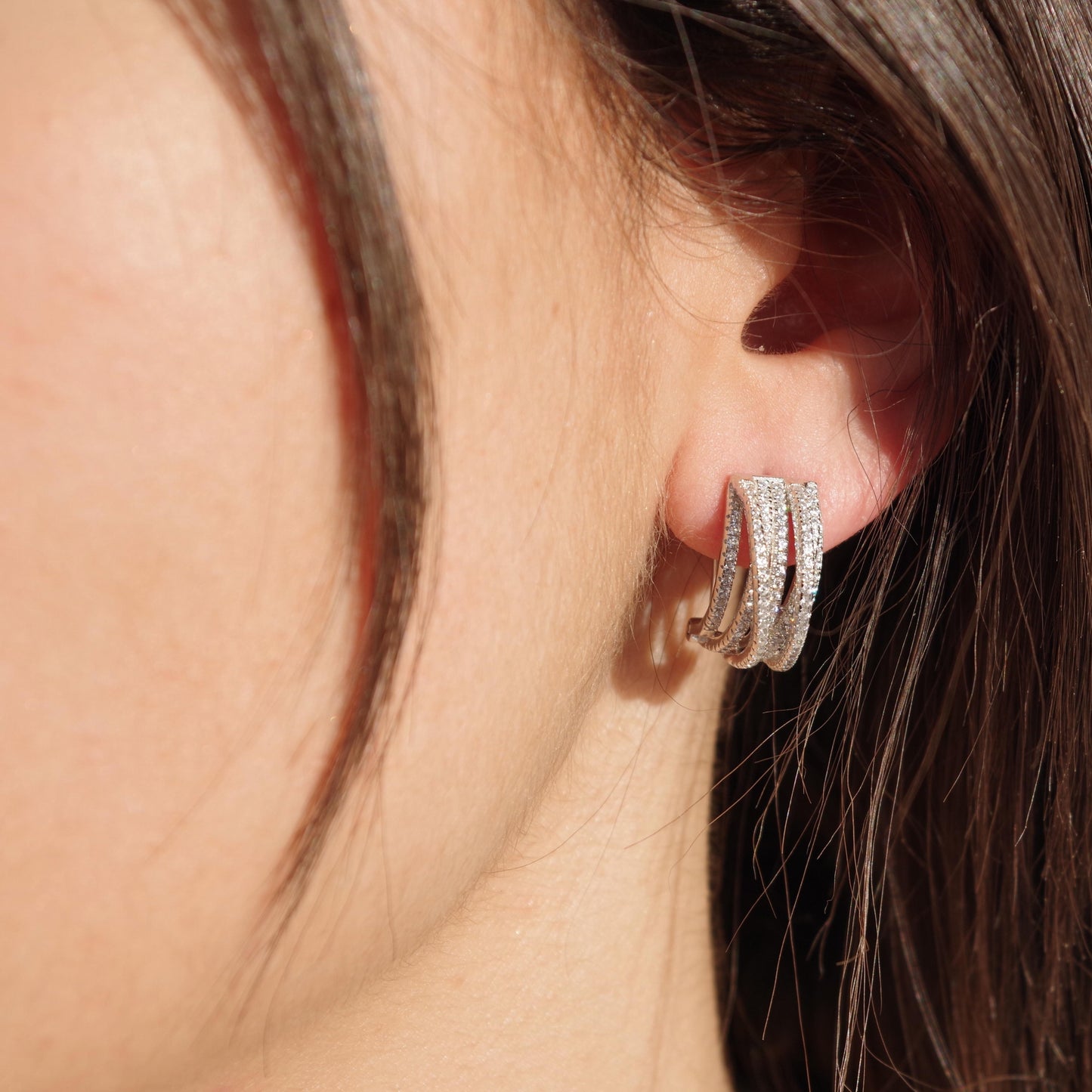 Boucles argent rhodié & brillants