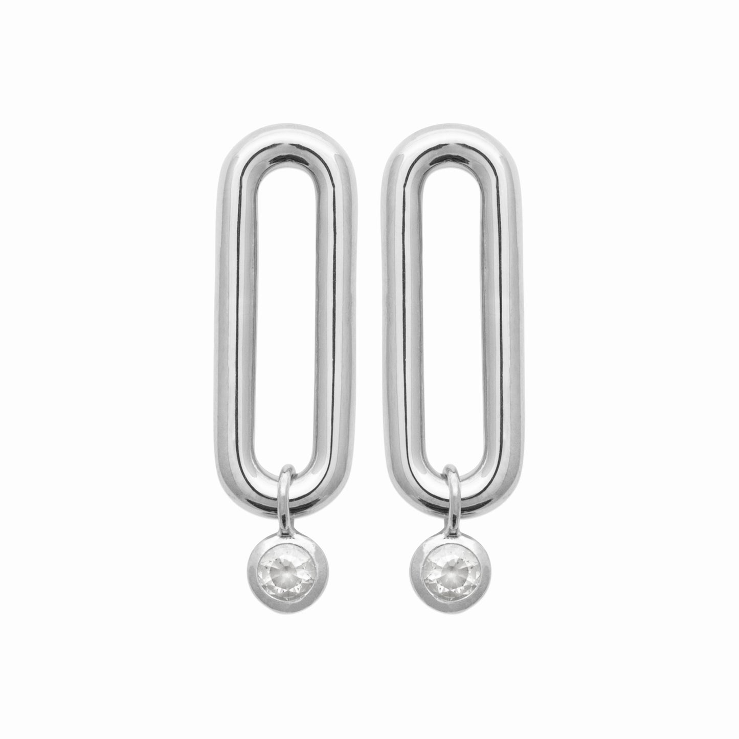 Boucles argent rhodié & maille trombonne & brillant