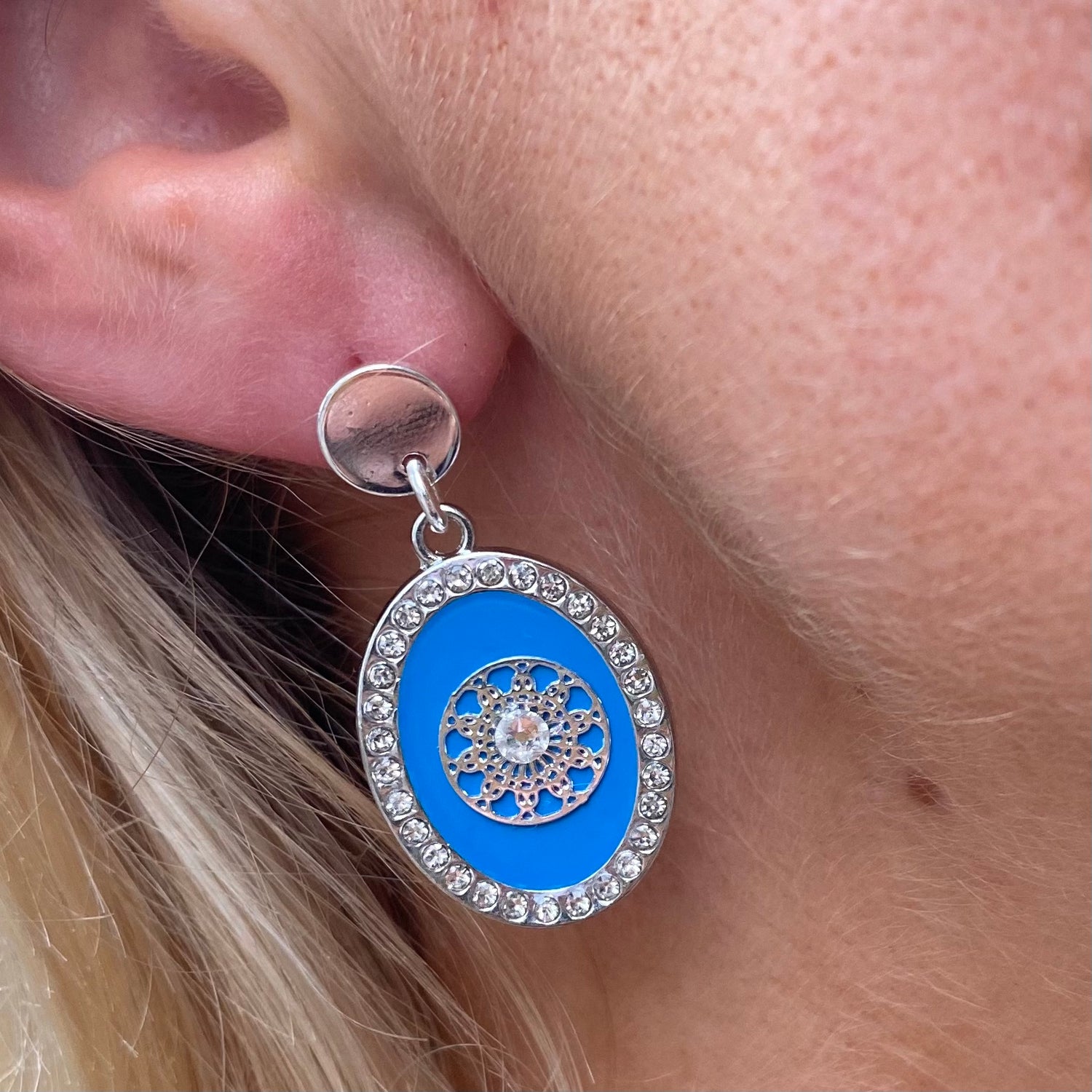 Boucles argentées émaillées Paula - cristaux swarovski ROYAL