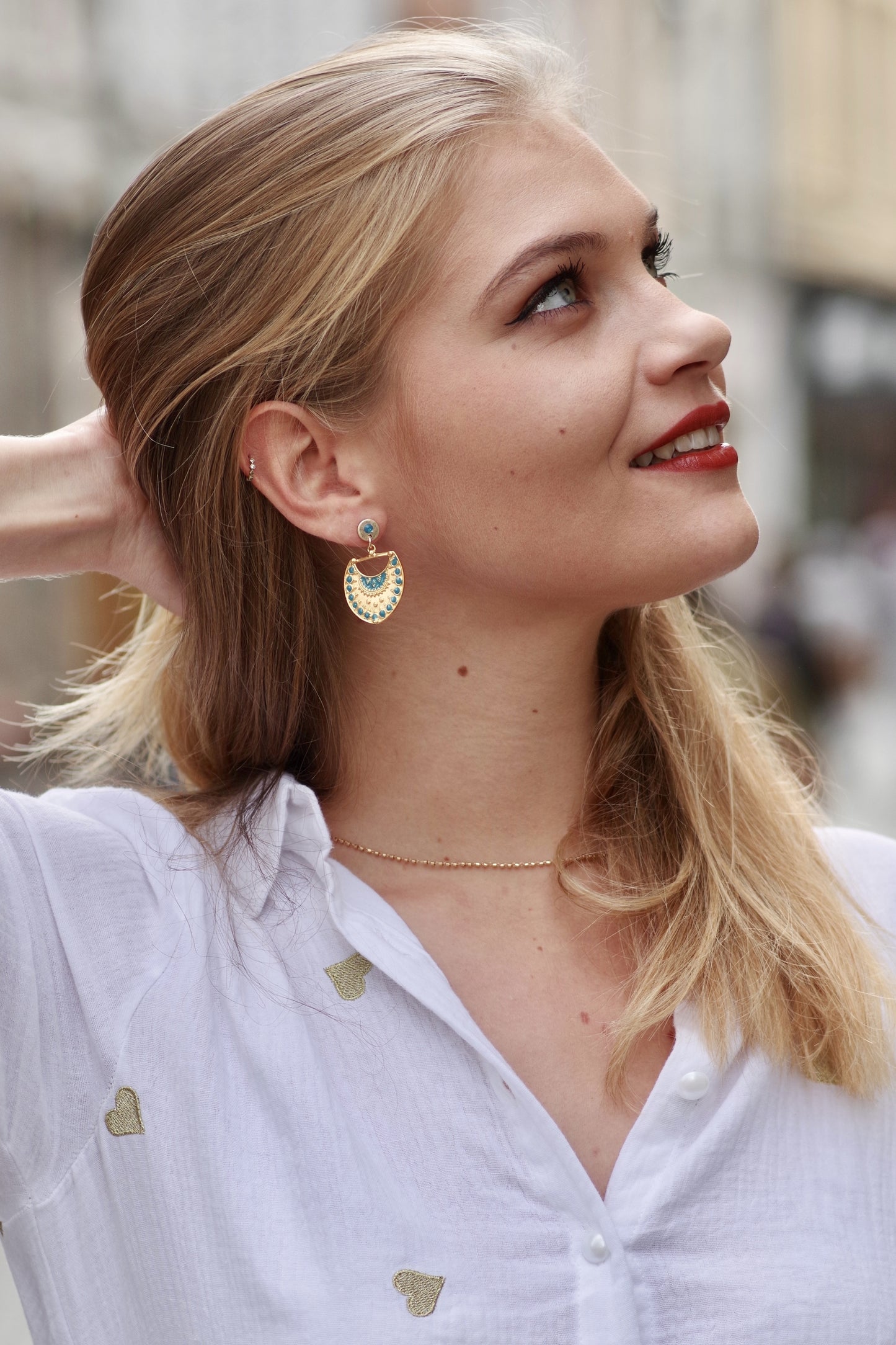 Boucles dorées & émail Mafalda BLEU CANARD