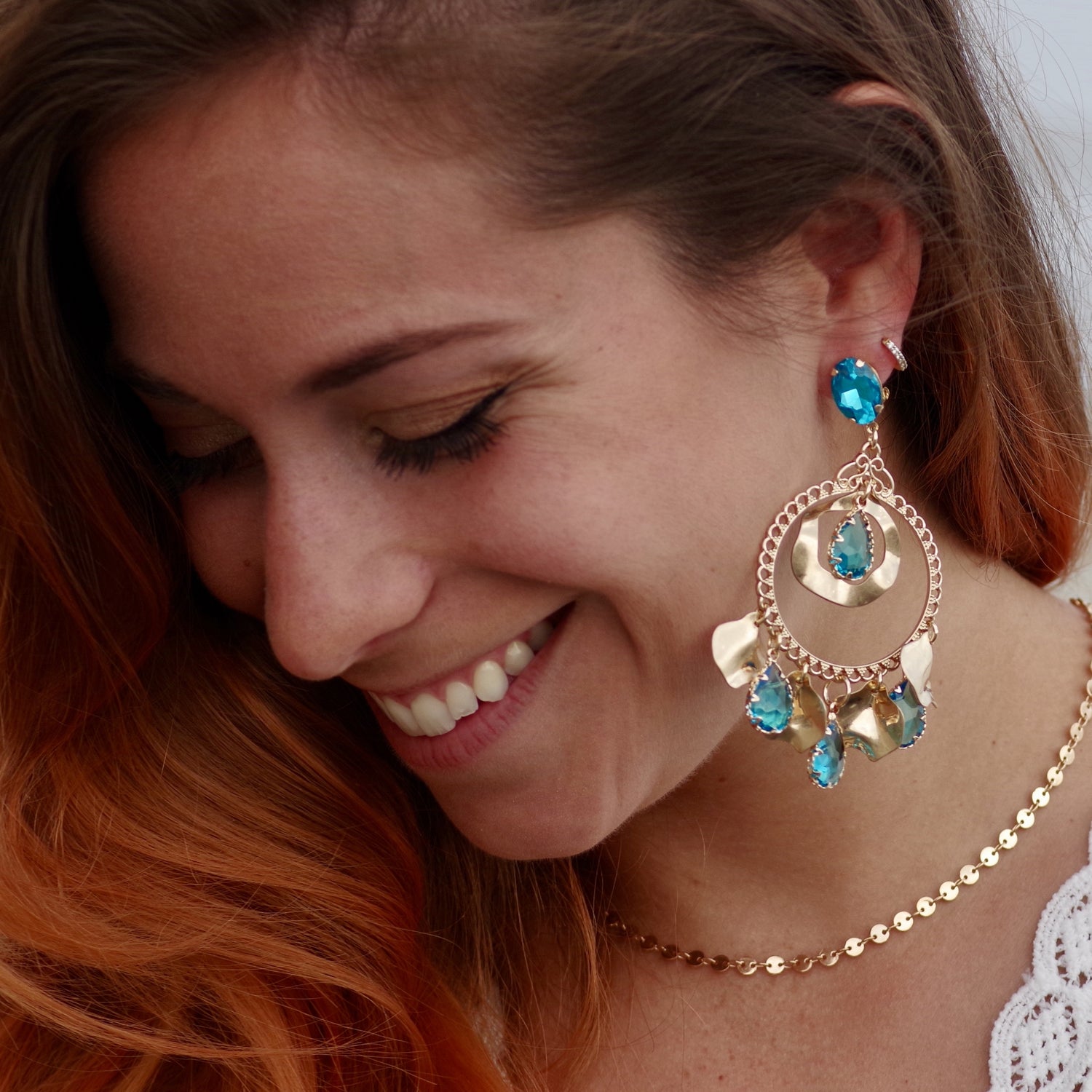 Boucles dorées grands modèles Sandrine TURQUOISE