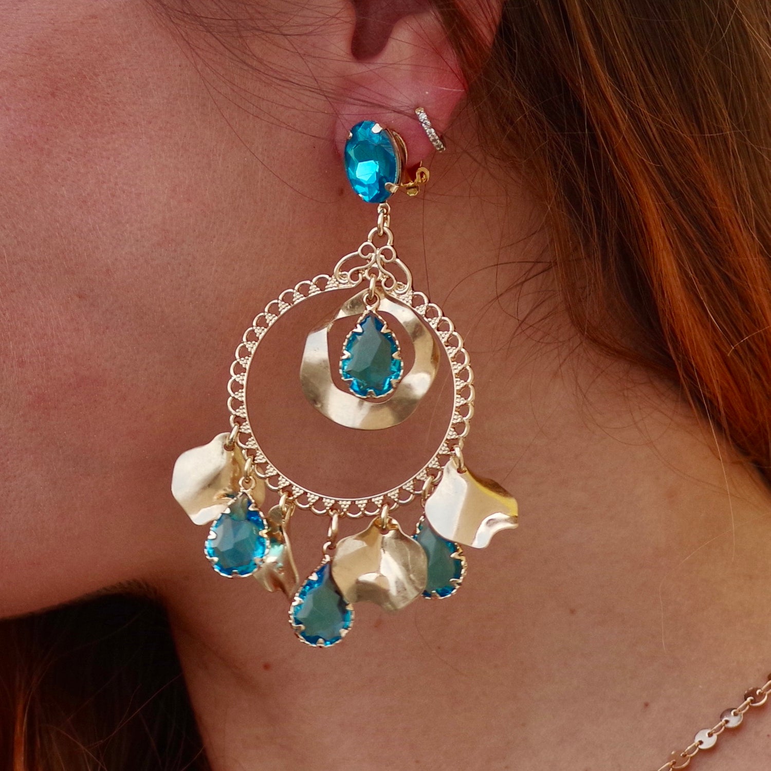 Boucles dorées grands modèles Sandrine TURQUOISE