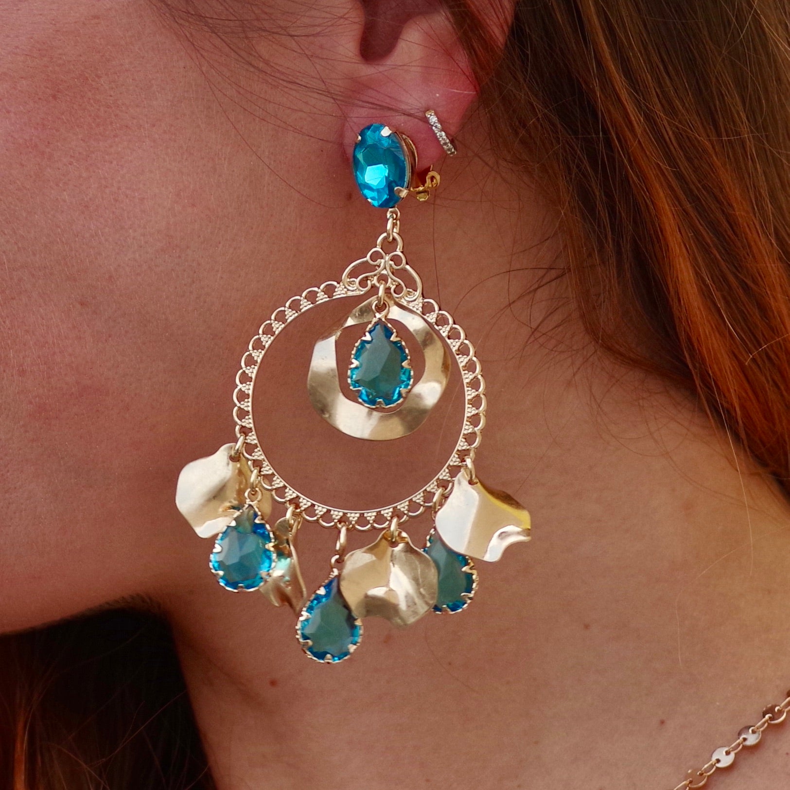 Boucles dorées grands modèles Sandrine TURQUOISE