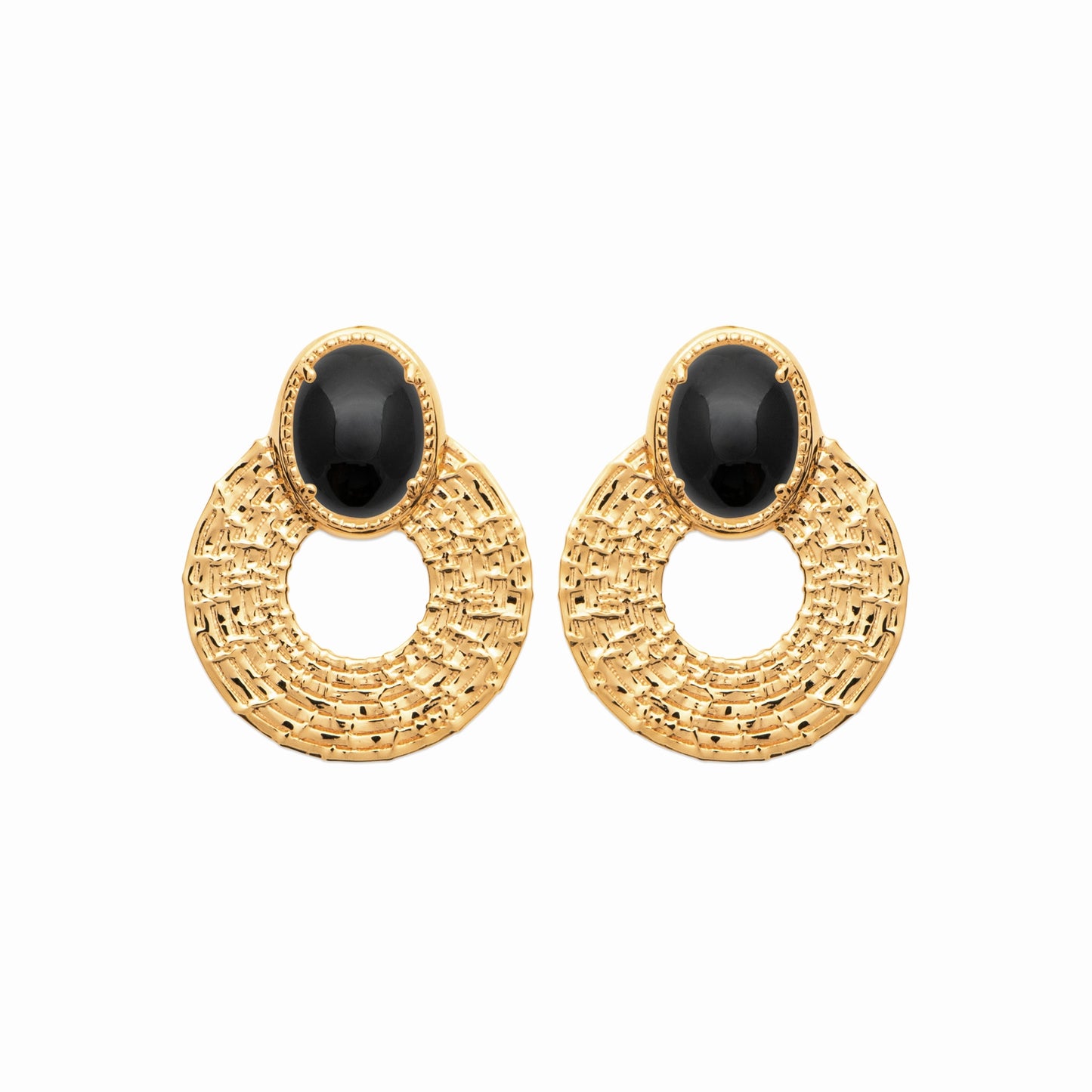 Boucles plaqué or agate noire