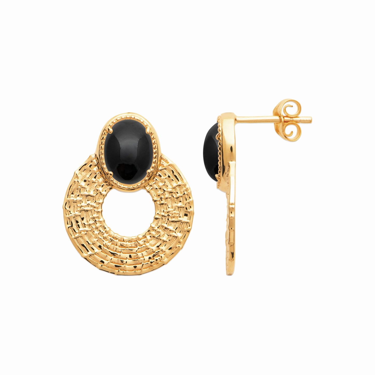 Boucles plaqué or agate noire