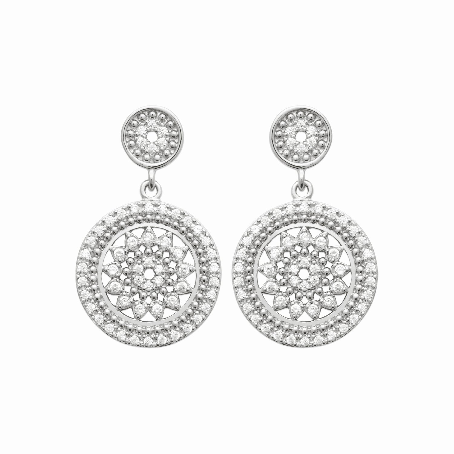 Boucles rosace argent rhodié & brillants