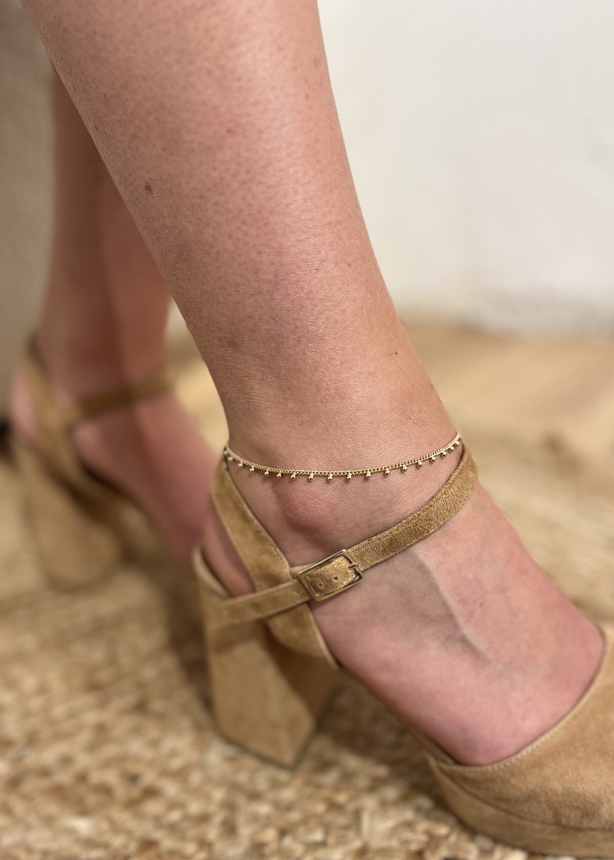 Bracelet cheville plaqué or - perles