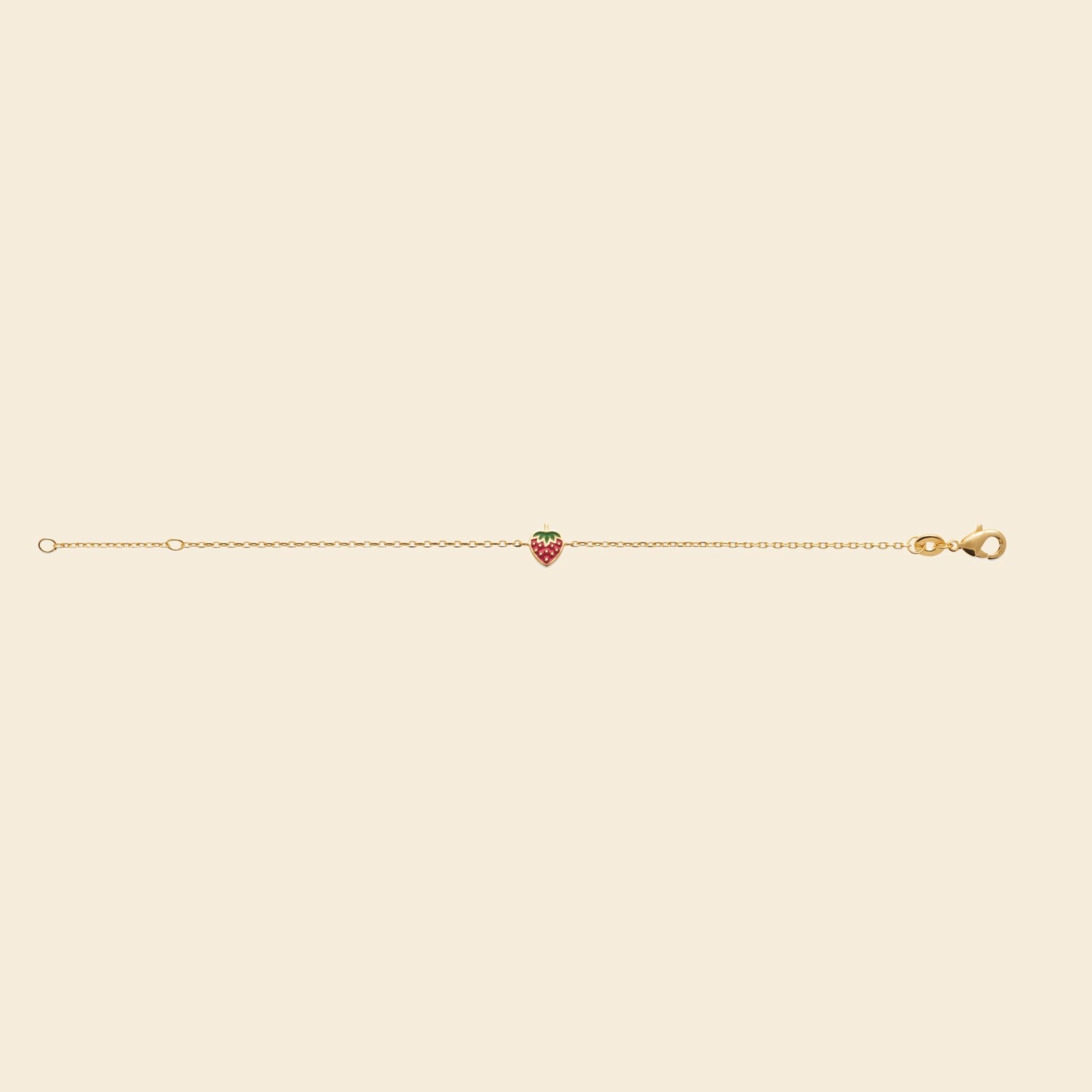 Bracelet fraise plaqué or - émail rouge et vert