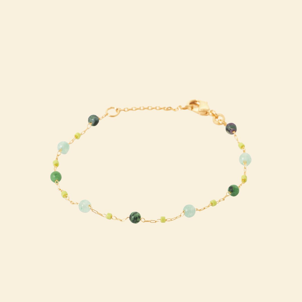 Bracelet plaqué or - perles vertes