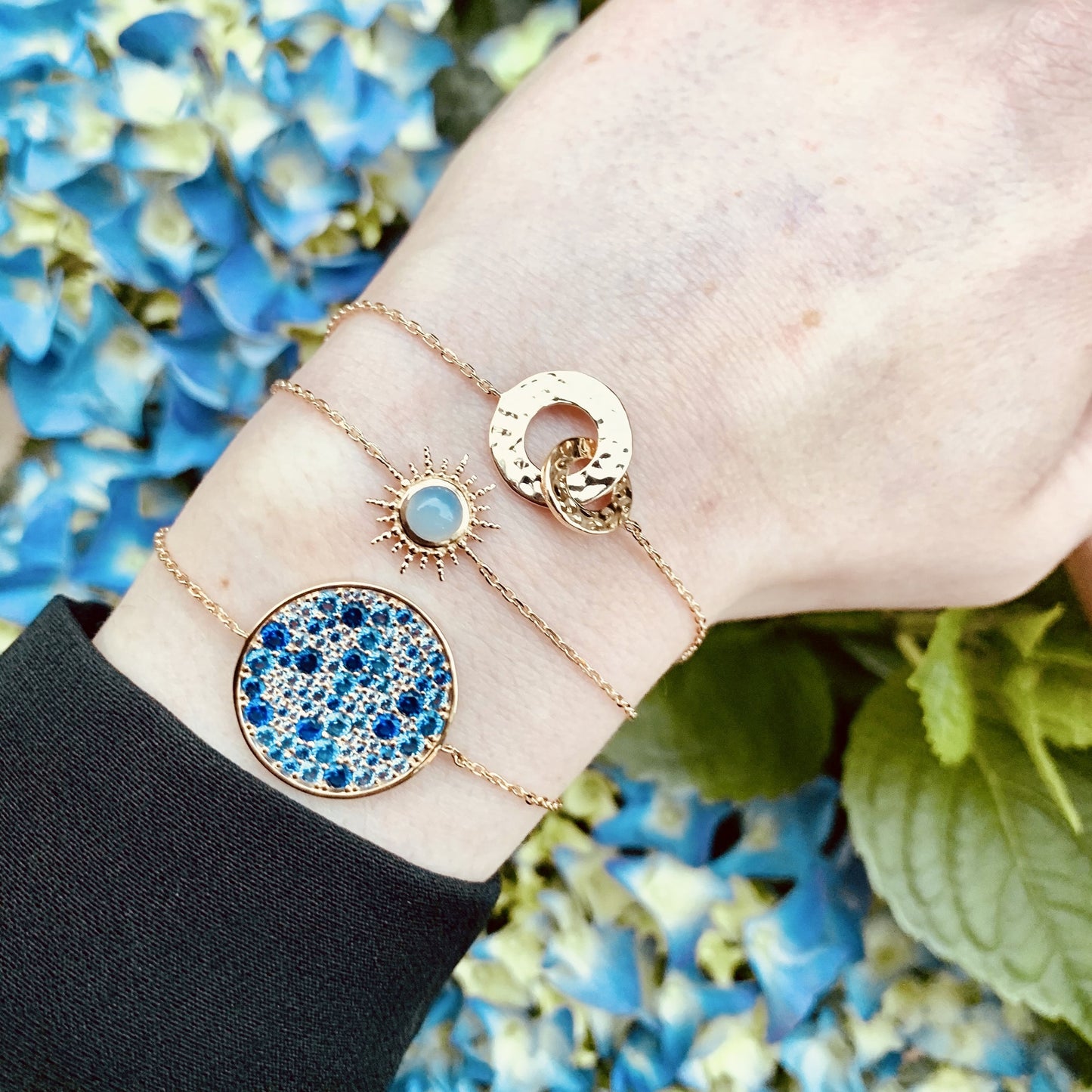 Bracelet plaqué or & pierres bleues