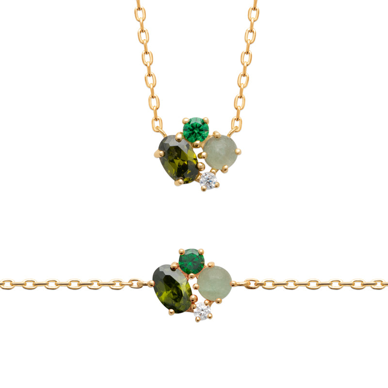 Bracelet plaqué or & pierres vertes