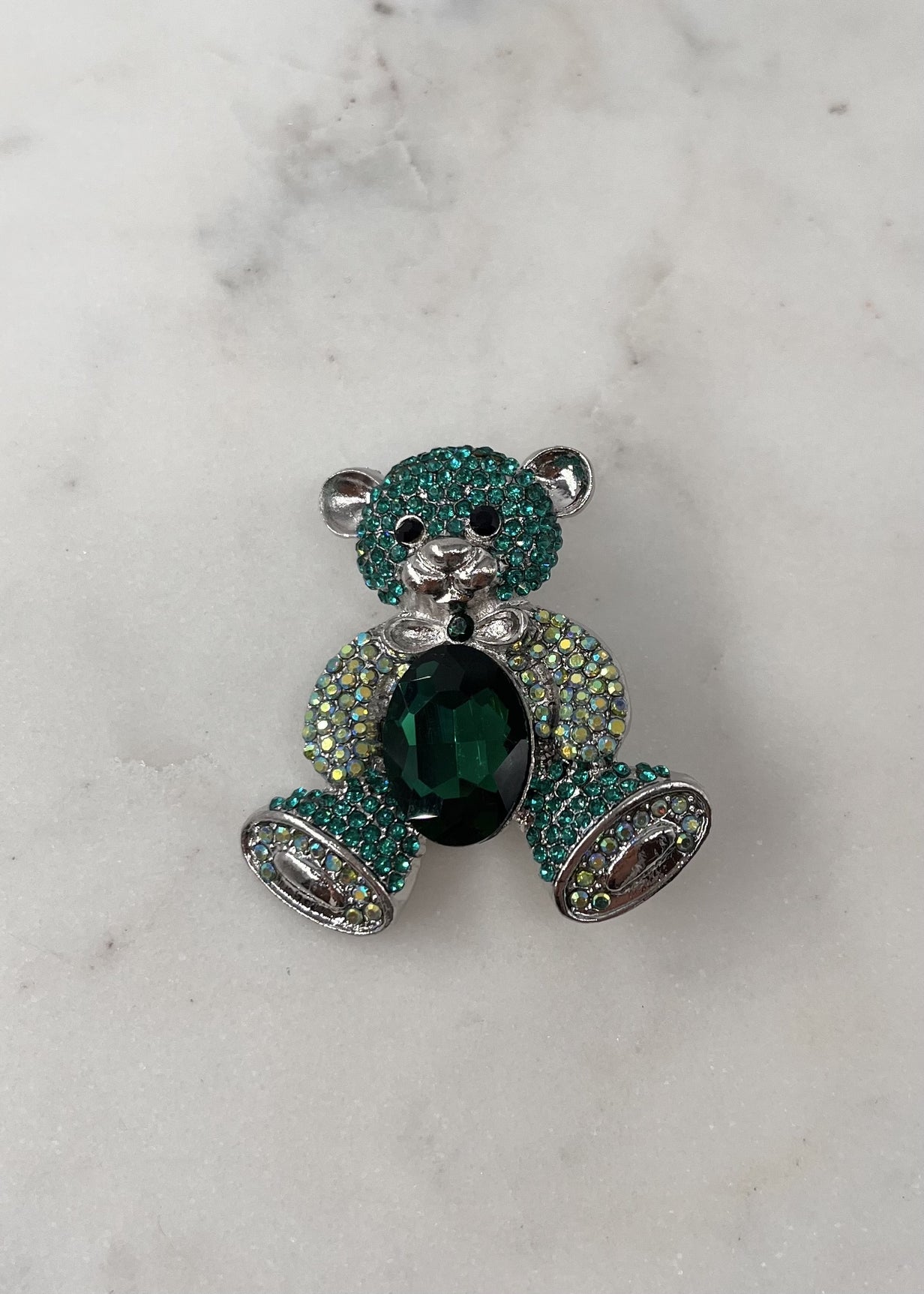 Broche ourson strass CRISTAL VERT